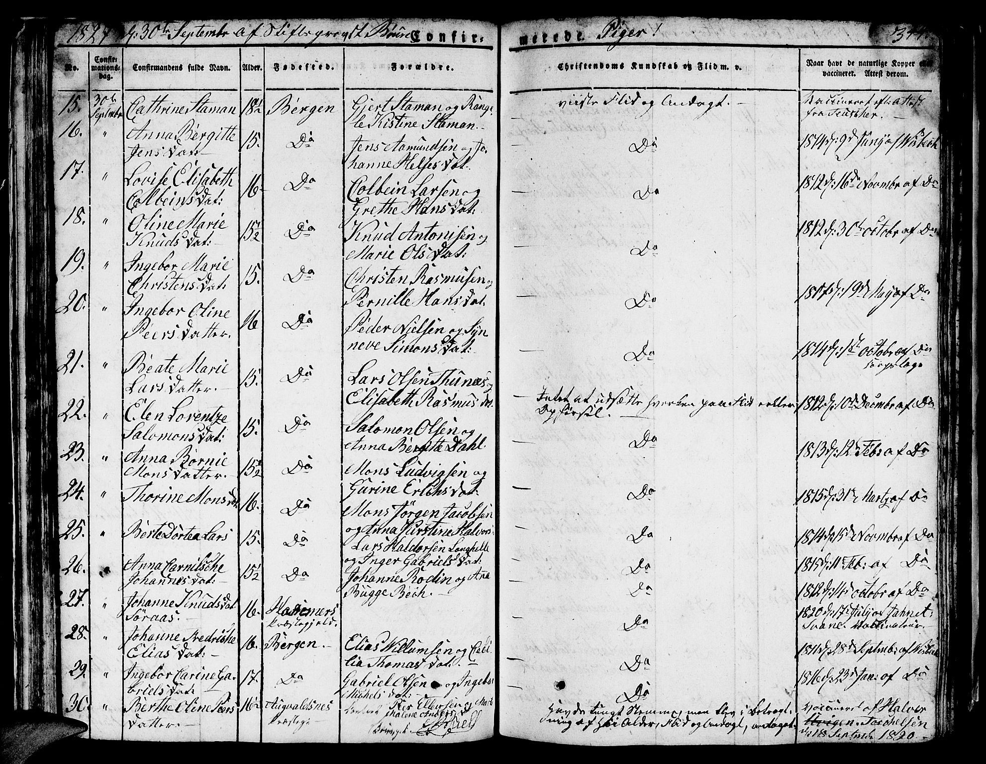 Domkirken sokneprestembete, SAB/A-74801/H/Hab/L0002: Parish register (copy) no. A 2, 1821-1839, p. 344
