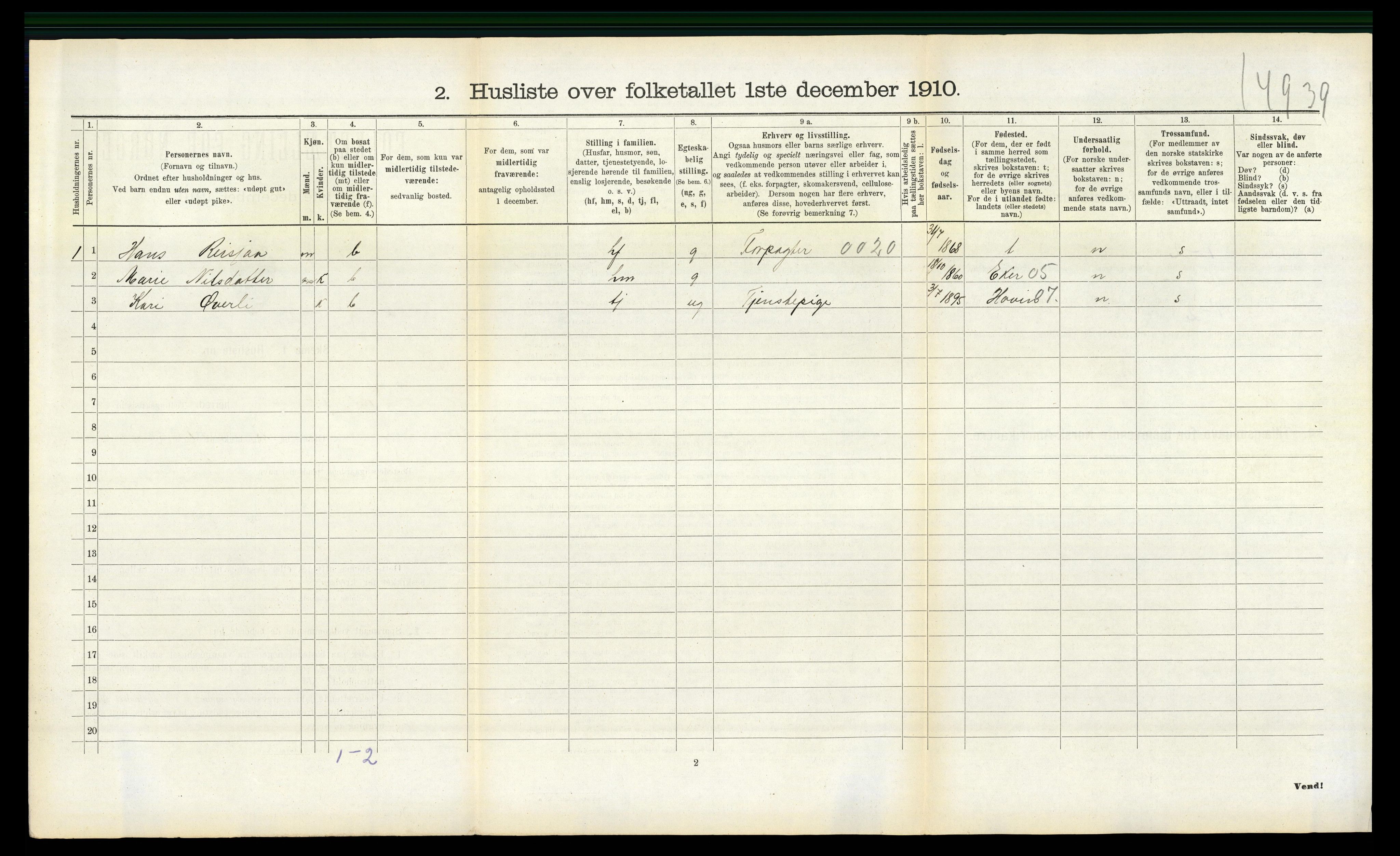 RA, 1910 census for Gransherad, 1910, p. 415