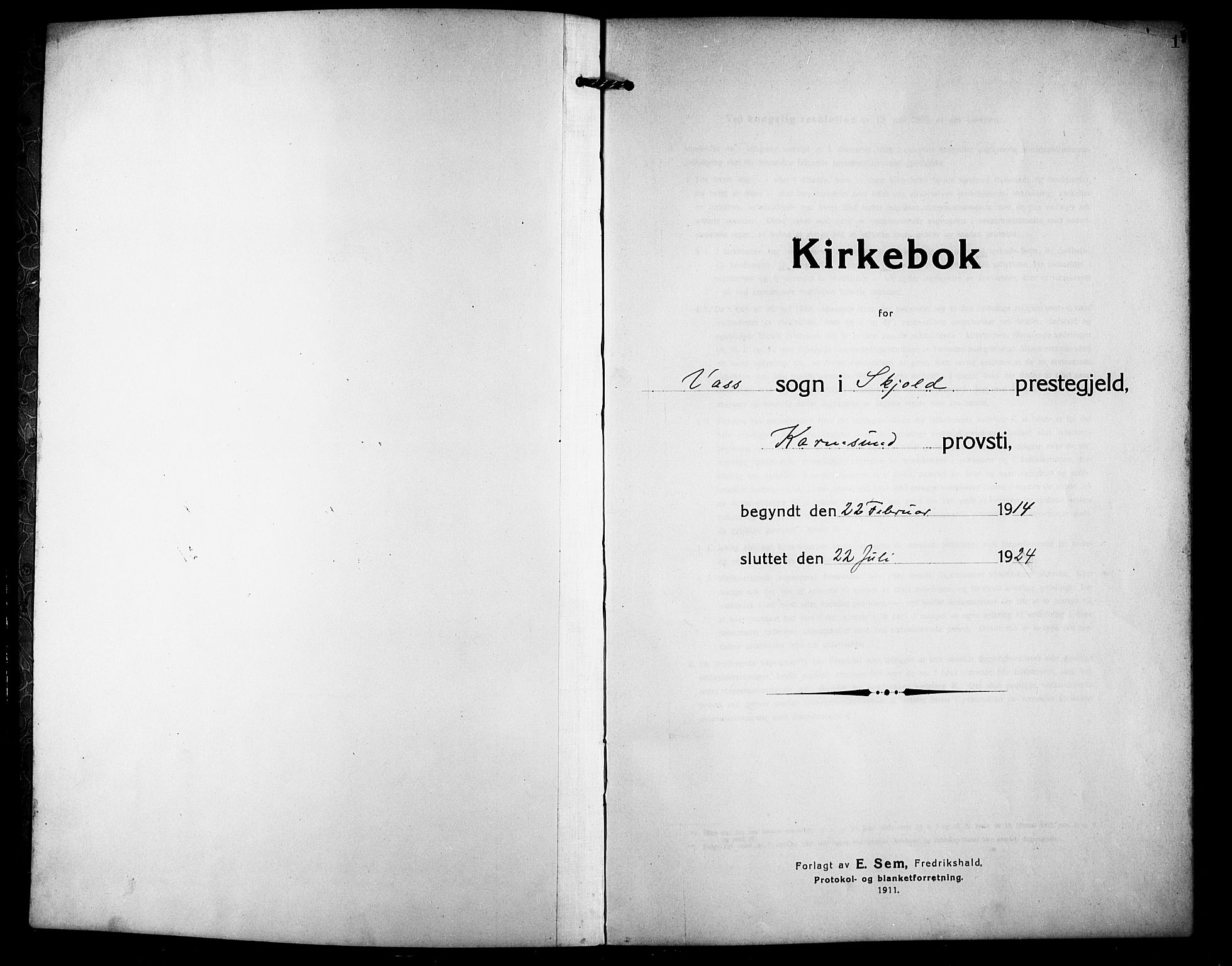 Skjold sokneprestkontor, SAST/A-101847/H/Ha/Hab/L0009: Parish register (copy) no. B 9, 1914-1925, p. 1