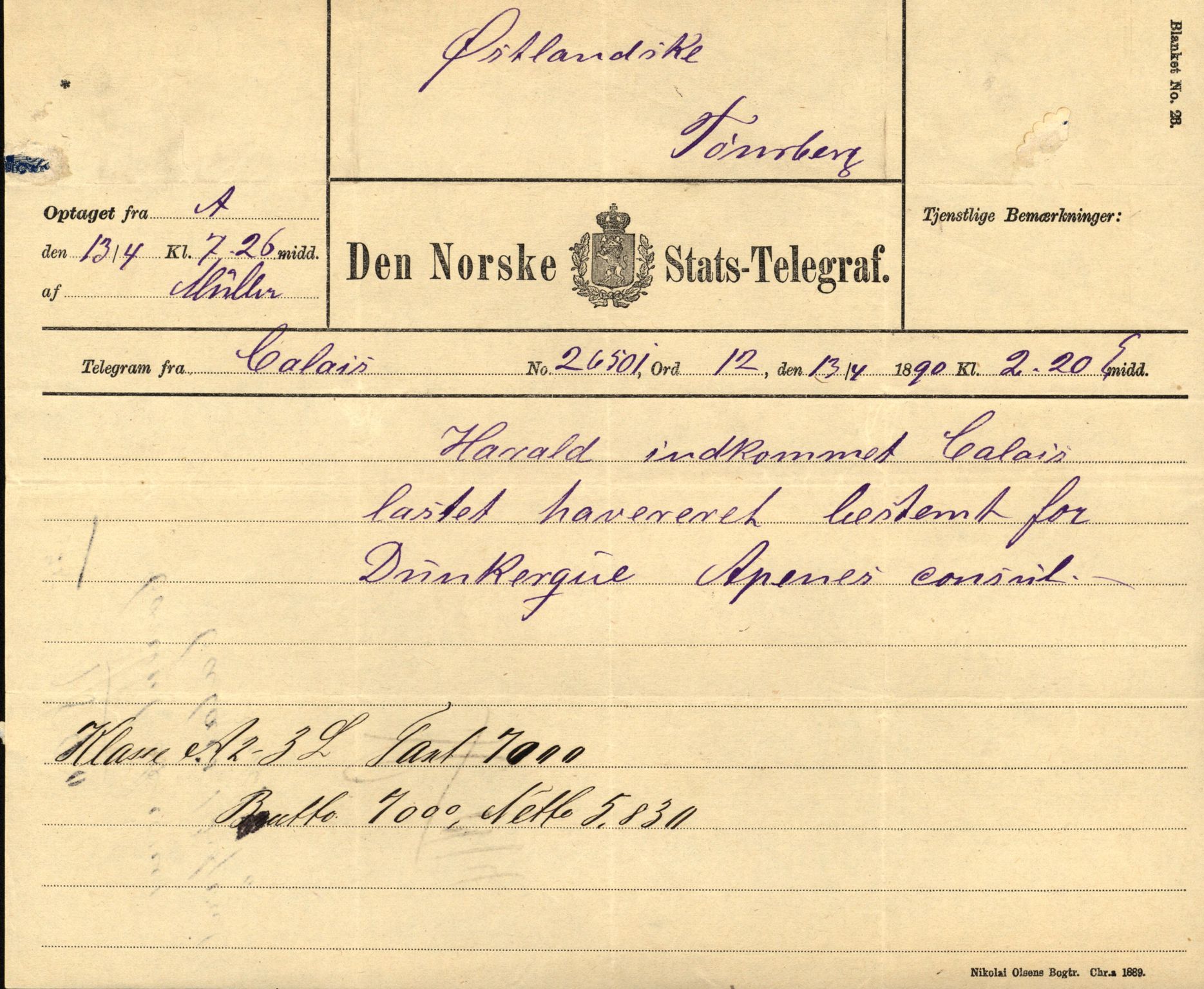 Pa 63 - Østlandske skibsassuranceforening, VEMU/A-1079/G/Ga/L0025/0004: Havaridokumenter / Imanuel, Hefhi, Guldregn, Haabet, Harald, Windsor, 1890, p. 92