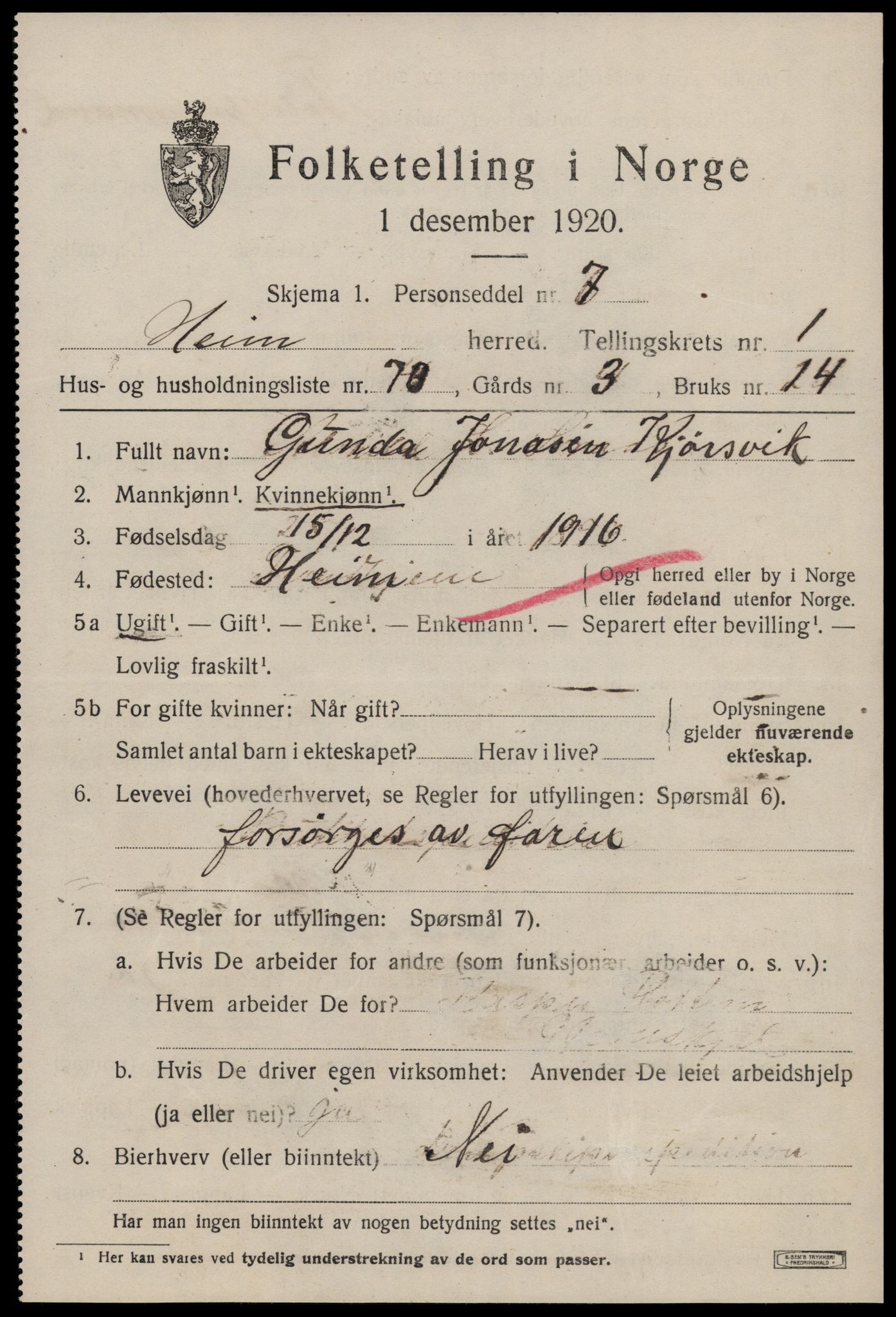 SAT, 1920 census for Heim, 1920, p. 1371