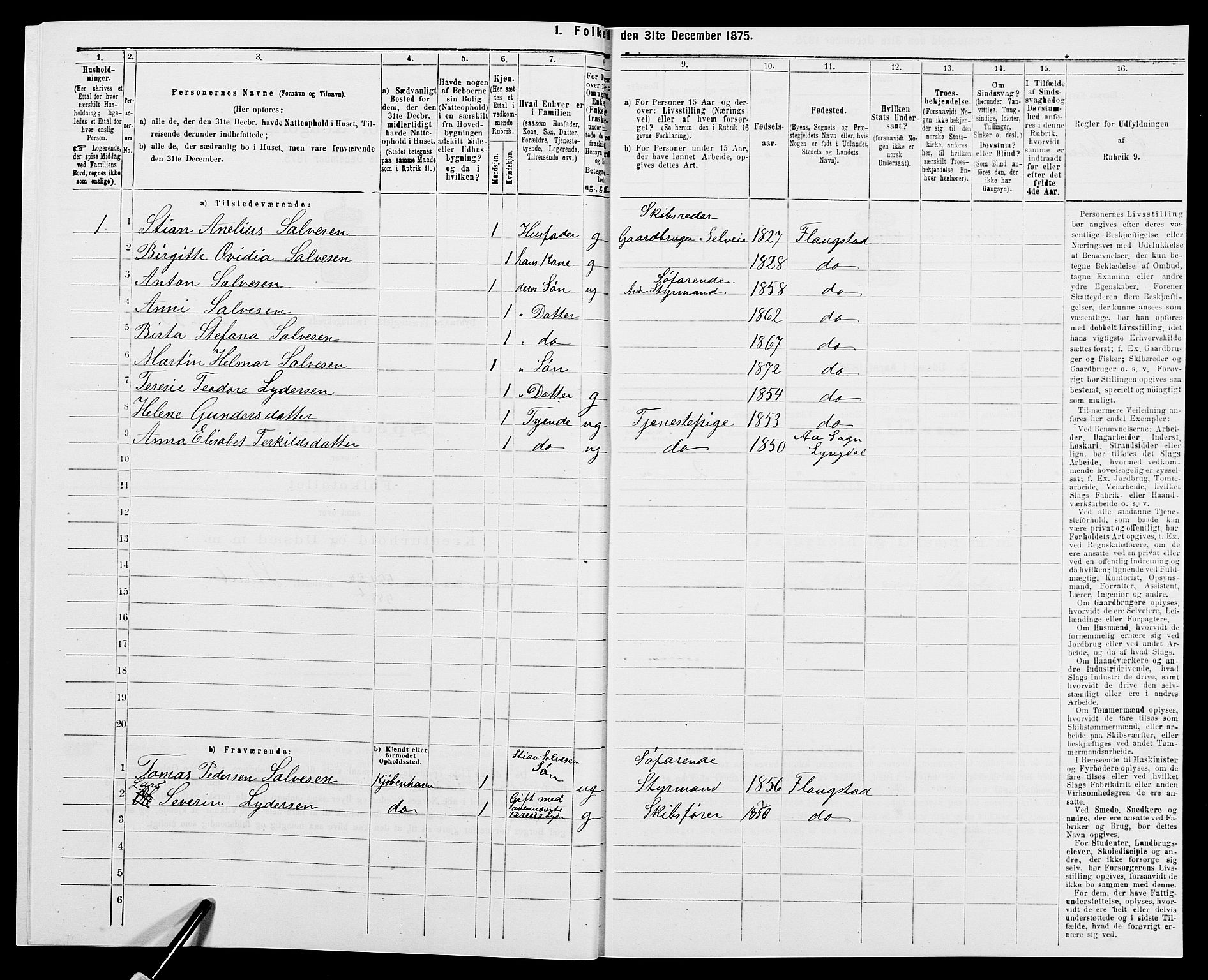 SAK, 1875 census for 0915P Dypvåg, 1875, p. 1619