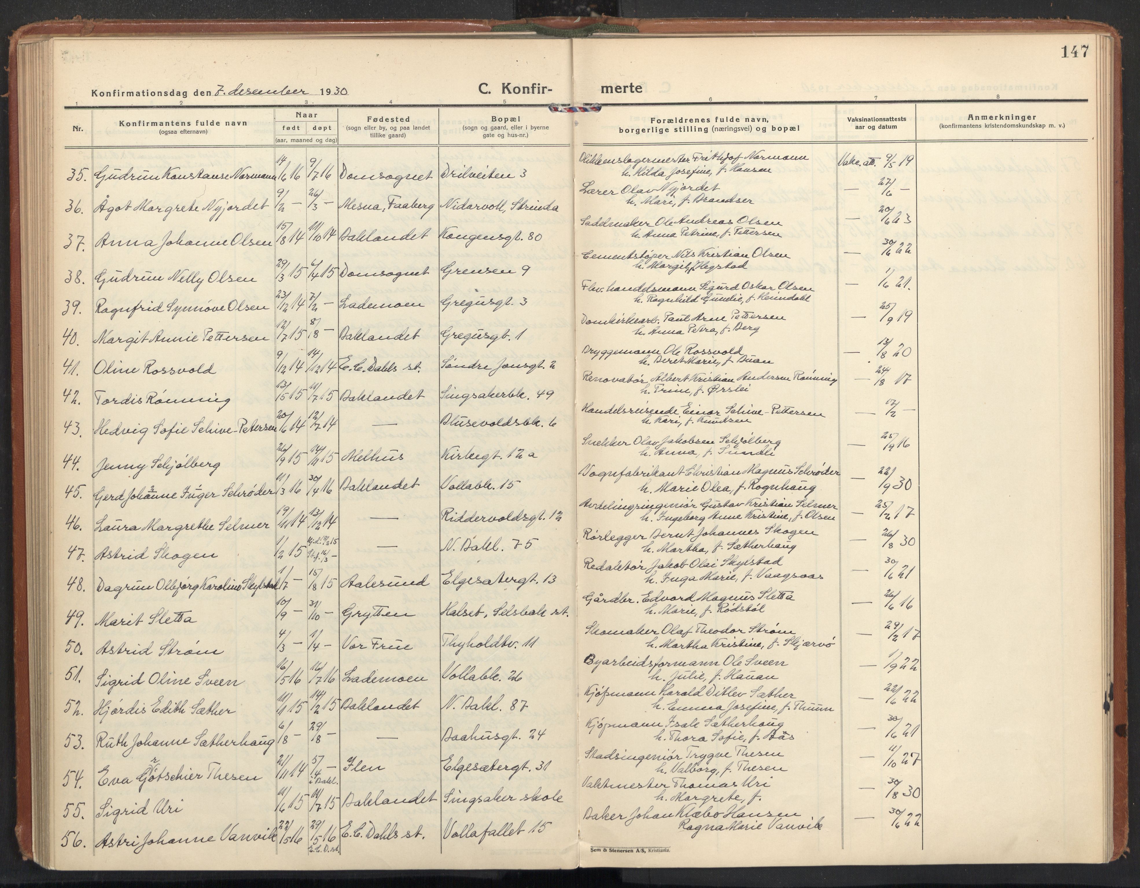 Ministerialprotokoller, klokkerbøker og fødselsregistre - Sør-Trøndelag, SAT/A-1456/604/L0208: Parish register (official) no. 604A28, 1923-1937, p. 147