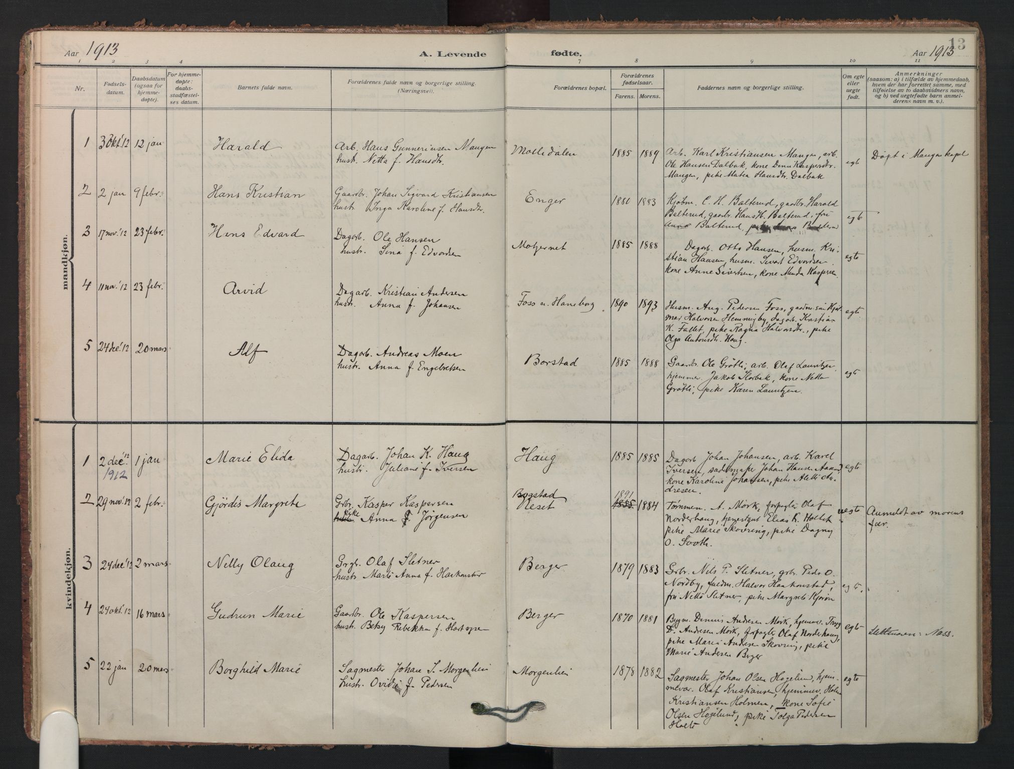 Aurskog prestekontor Kirkebøker, AV/SAO-A-10304a/F/Fa/L0014: Parish register (official) no. I 14, 1911-1926, p. 13