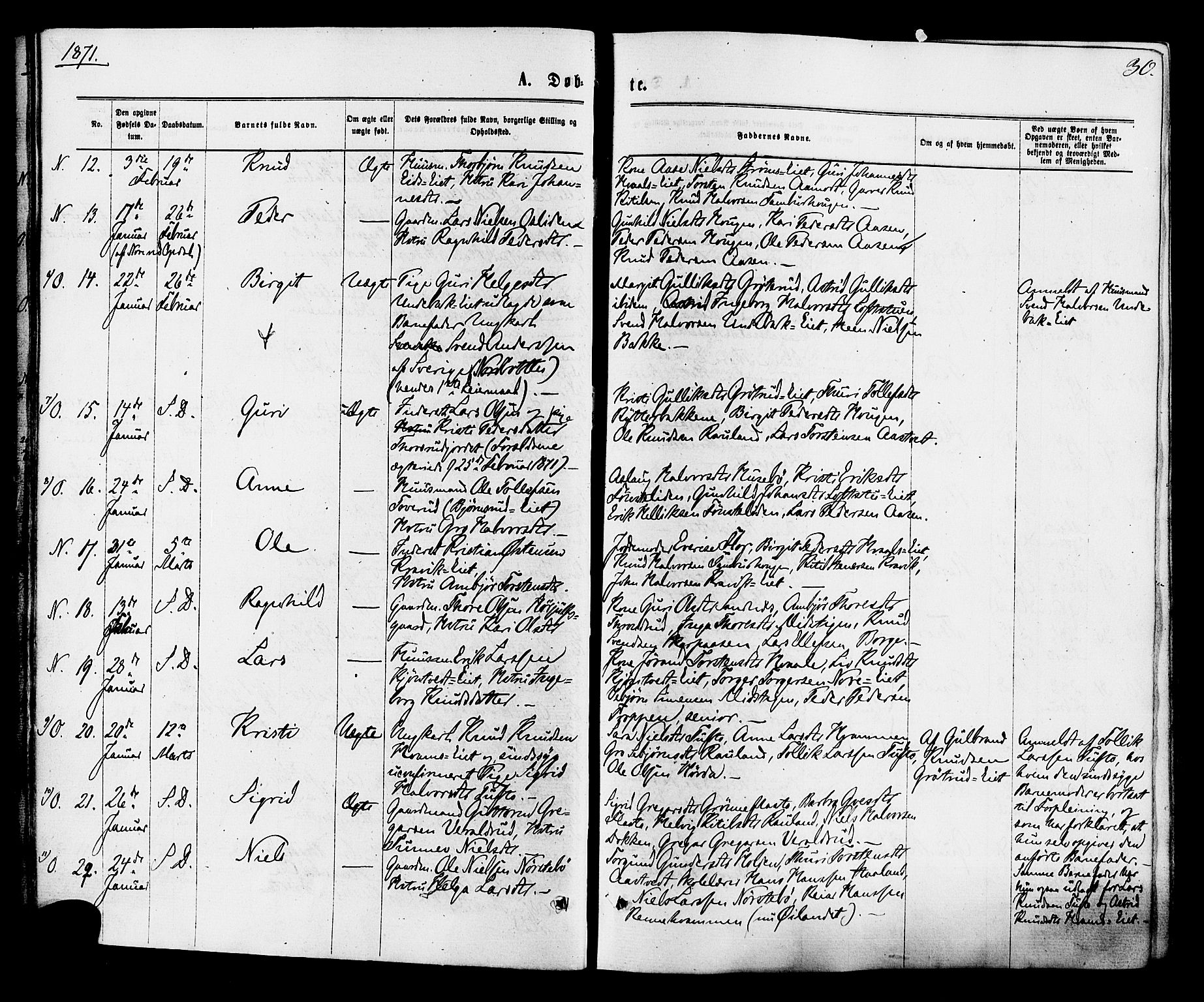 Nore kirkebøker, AV/SAKO-A-238/F/Fa/L0004: Parish register (official) no. I 4, 1867-1877, p. 30