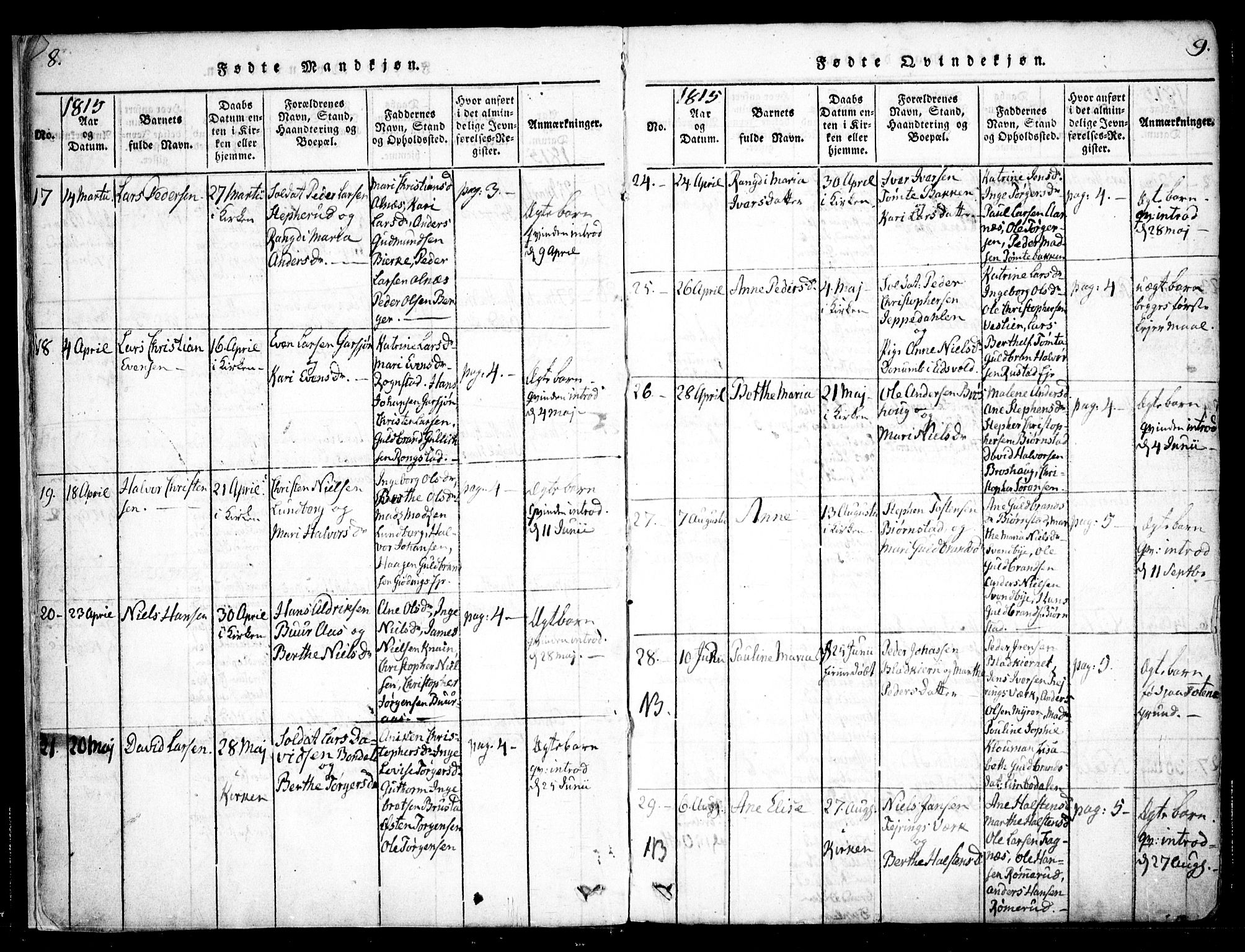 Hurdal prestekontor Kirkebøker, AV/SAO-A-10889/F/Fa/L0003: Parish register (official) no. I 3, 1815-1828, p. 8-9