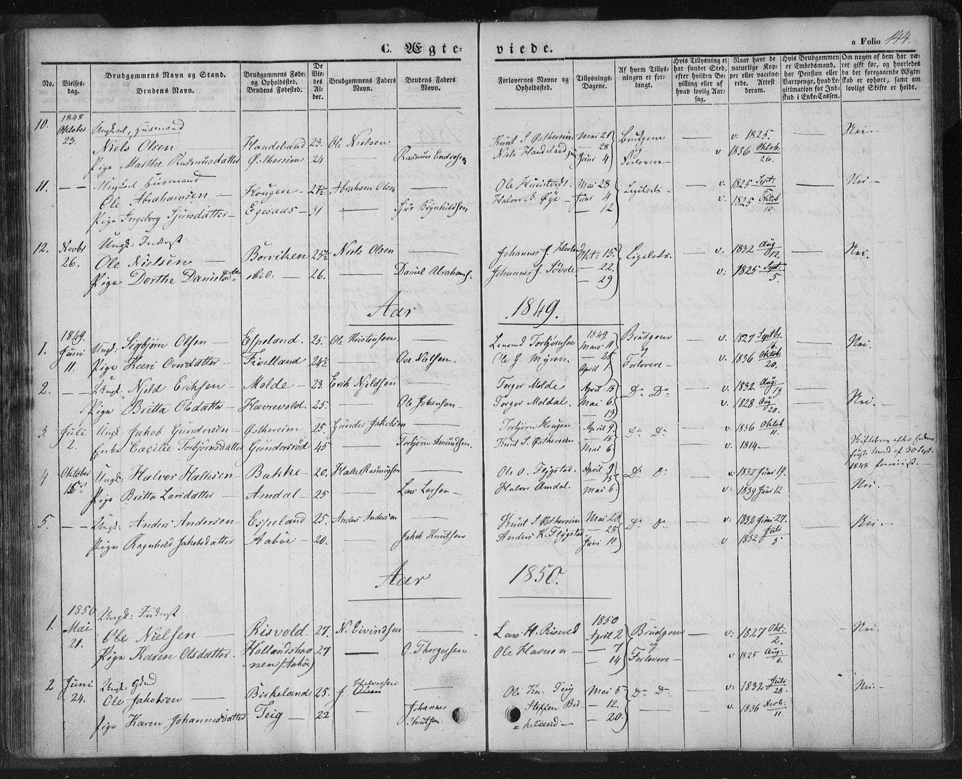 Sand sokneprestkontor, AV/SAST-A-101848/01/III/L0002: Parish register (official) no. A 2, 1838-1859, p. 144