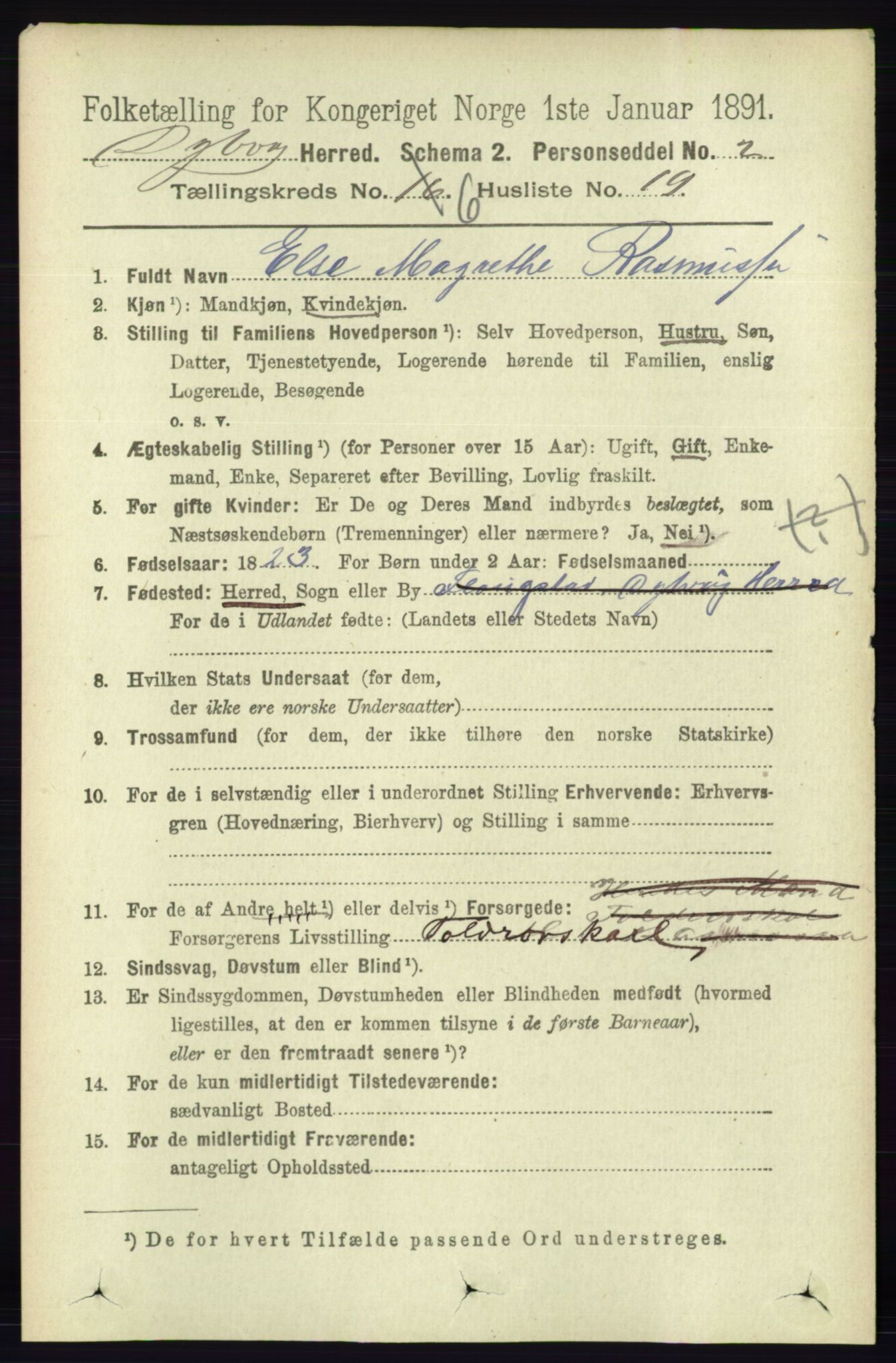 RA, 1891 census for 0915 Dypvåg, 1891, p. 1891