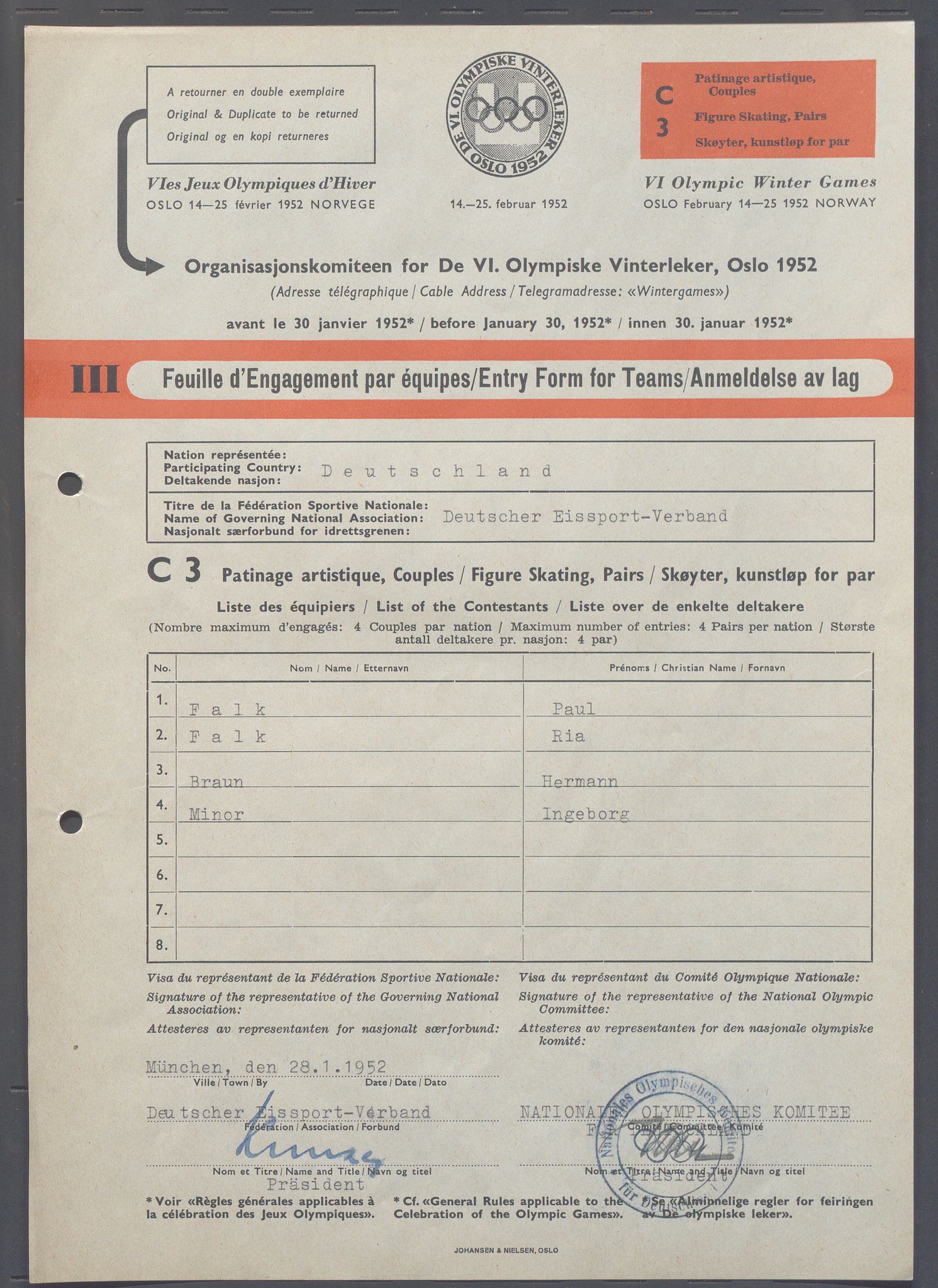 Organisasjonskomiteen for de VI. olympiske vinterleker, OBA/A-20130/H/Ha, 1951-1952, p. 1365