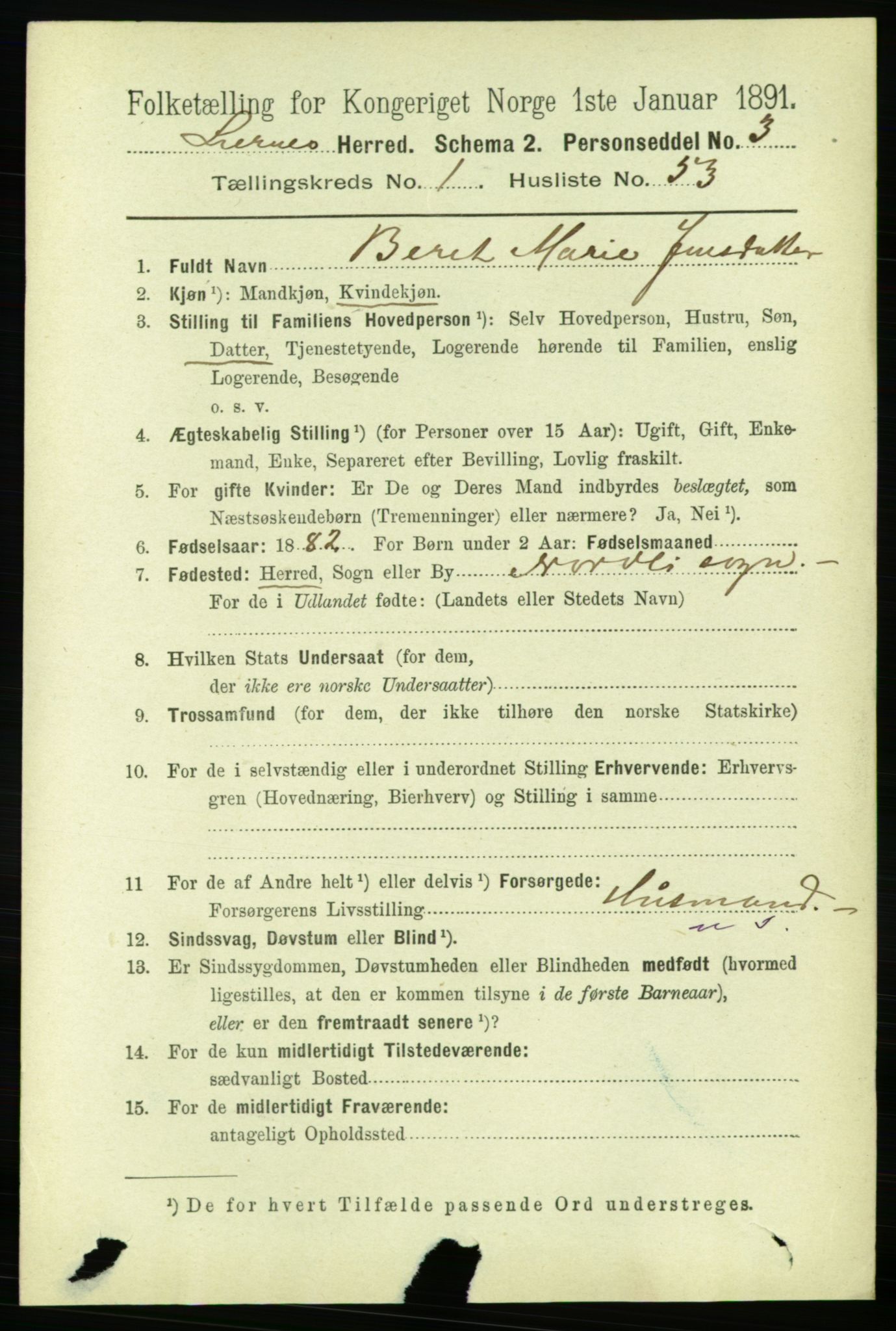 RA, 1891 census for 1737 Lierne, 1891, p. 498