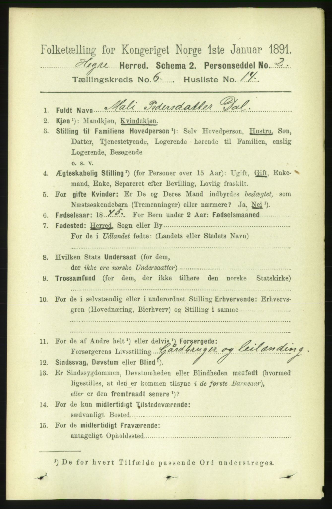 RA, 1891 census for 1712 Hegra, 1891, p. 2427