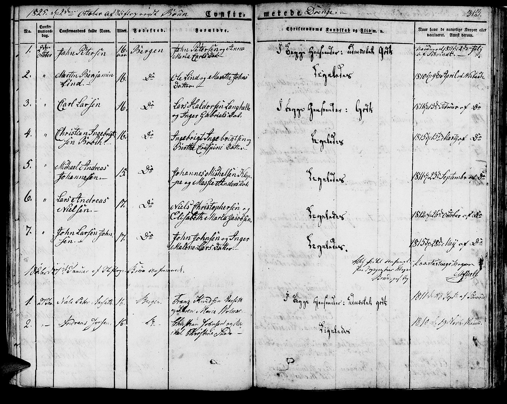 Domkirken sokneprestembete, SAB/A-74801/H/Haa/L0012: Parish register (official) no. A 12, 1821-1840, p. 313