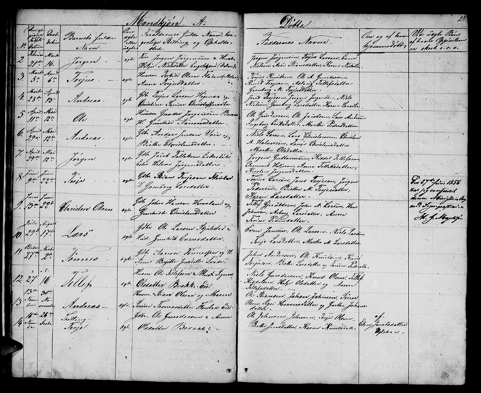 Austre Moland sokneprestkontor, AV/SAK-1111-0001/F/Fb/Fba/L0001: Parish register (copy) no. B 1, 1842-1868, p. 24