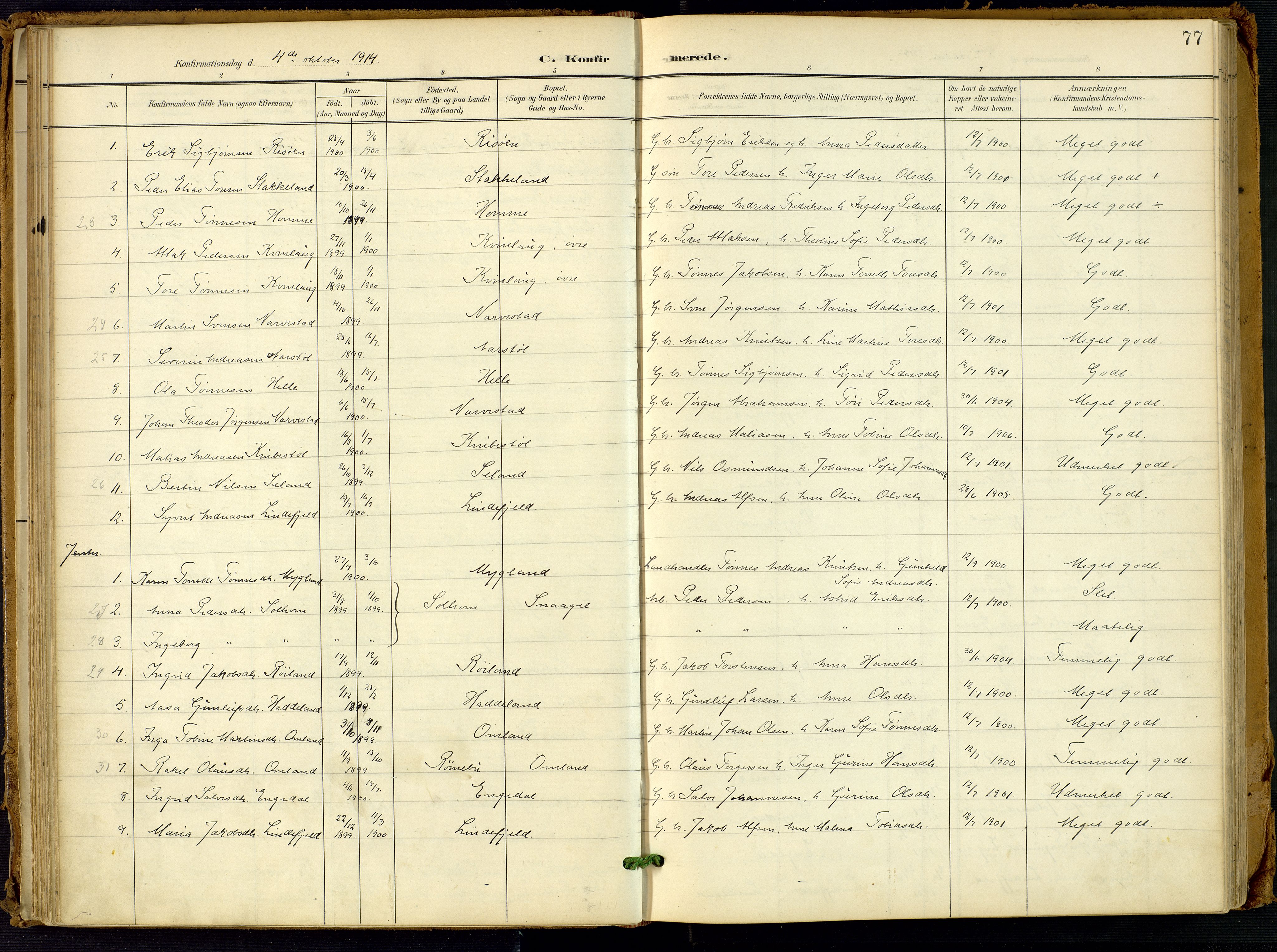 Fjotland sokneprestkontor, AV/SAK-1111-0010/F/Fa/L0003: Parish register (official) no. A 3, 1899-1917, p. 77