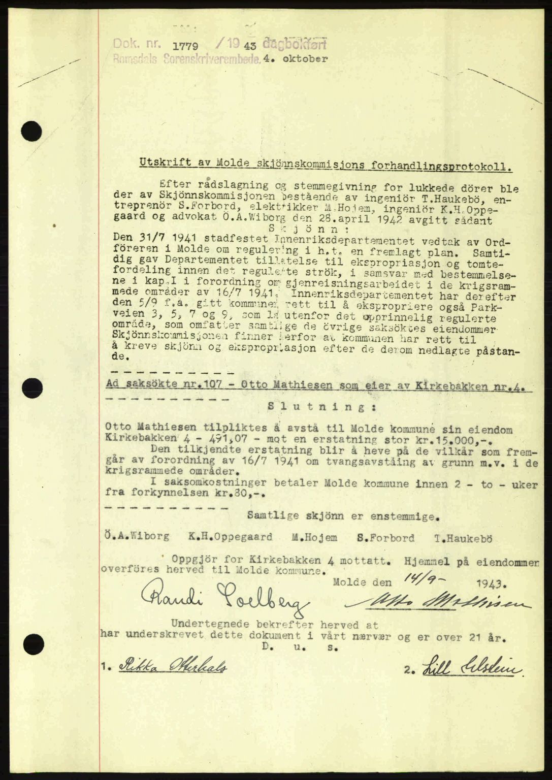 Romsdal sorenskriveri, AV/SAT-A-4149/1/2/2C: Mortgage book no. A15, 1943-1944, Diary no: : 1779/1943