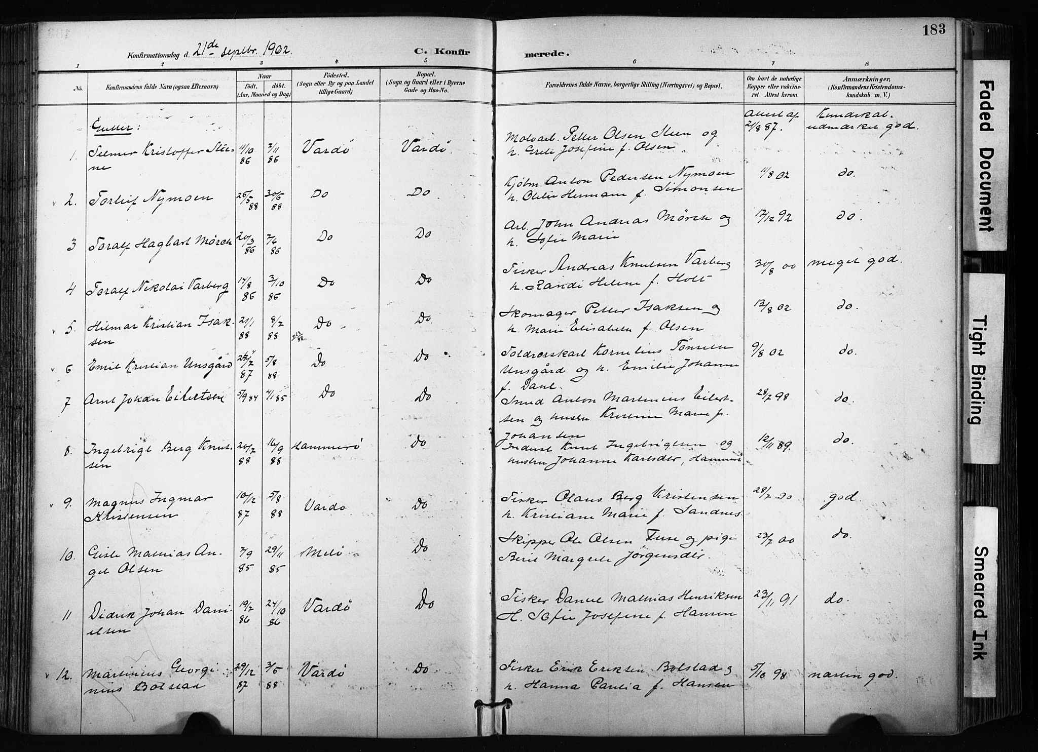 Vardø sokneprestkontor, SATØ/S-1332/H/Ha/L0010kirke: Parish register (official) no. 10, 1895-1907, p. 183