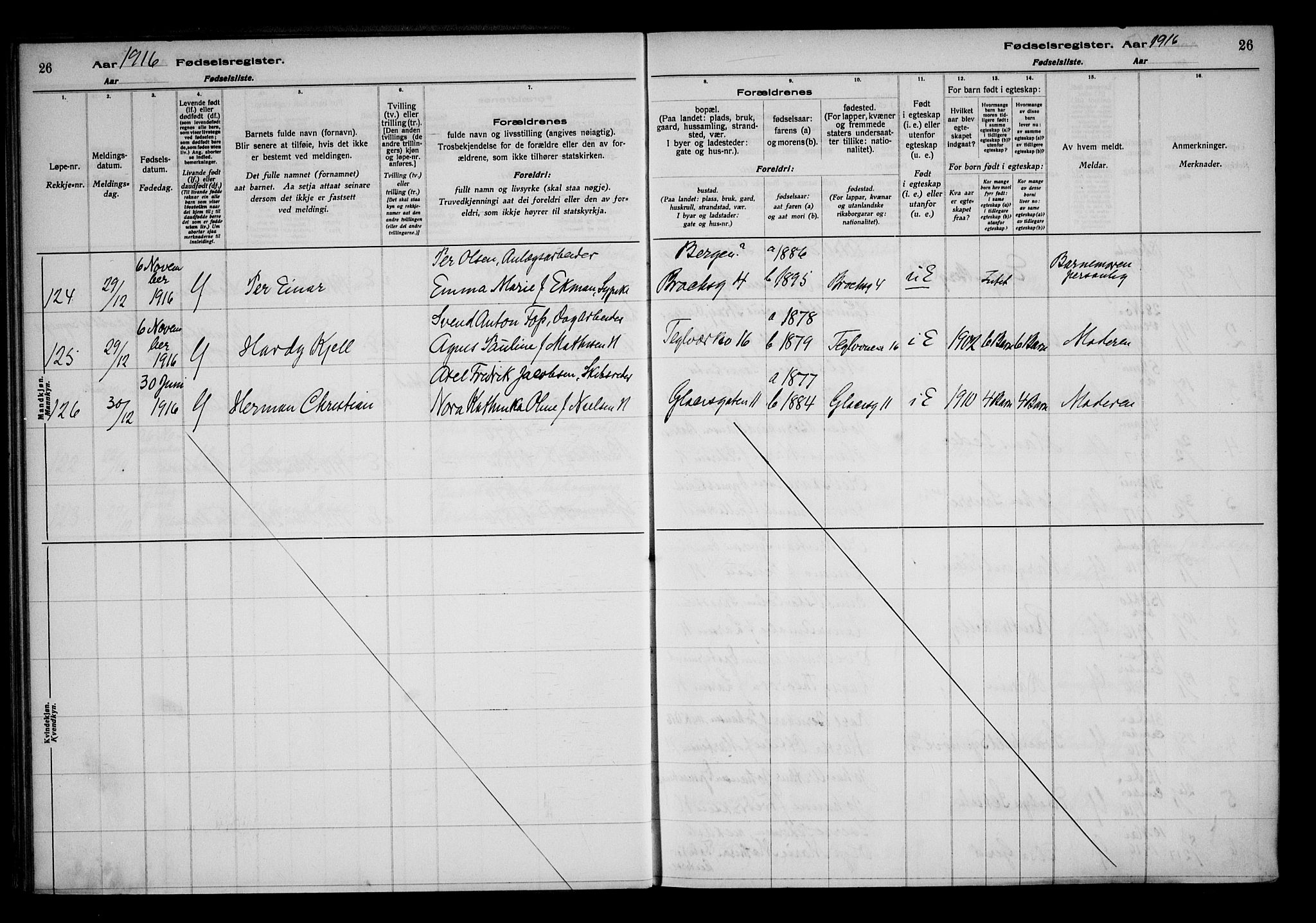 Fredrikstad domkirkes prestekontor Kirkebøker, AV/SAO-A-10906/J/*Ja/L0001: Birth register no. 1, 1916-1925, p. 26