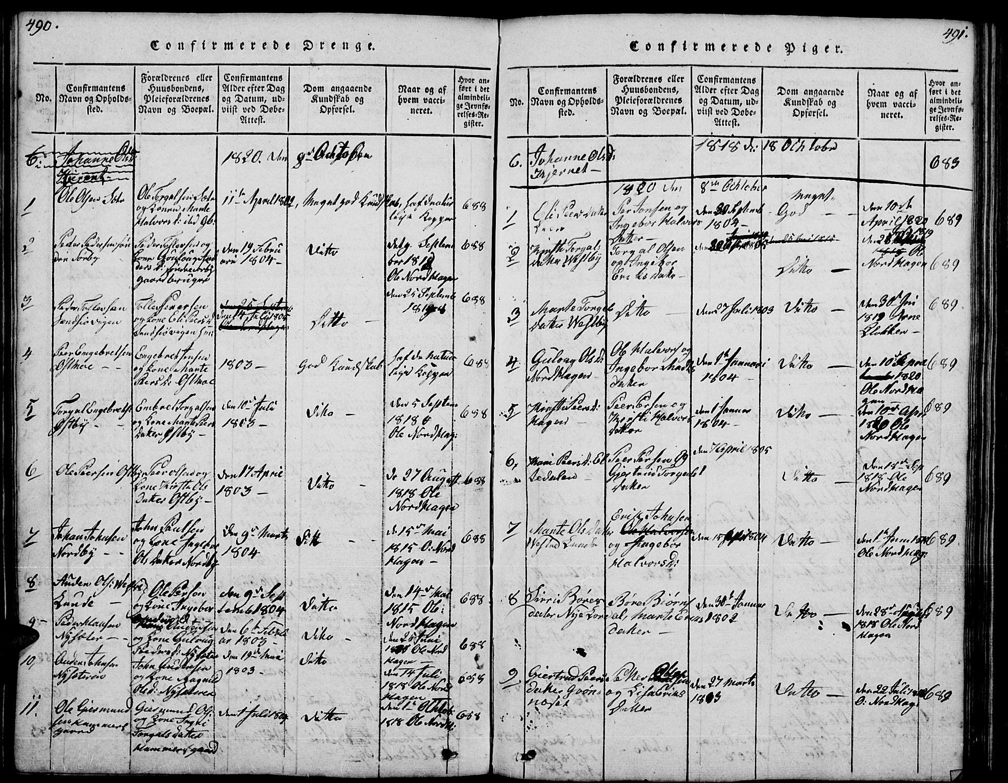 Trysil prestekontor, SAH/PREST-046/H/Ha/Hab/L0004: Parish register (copy) no. 4, 1814-1841, p. 490-491