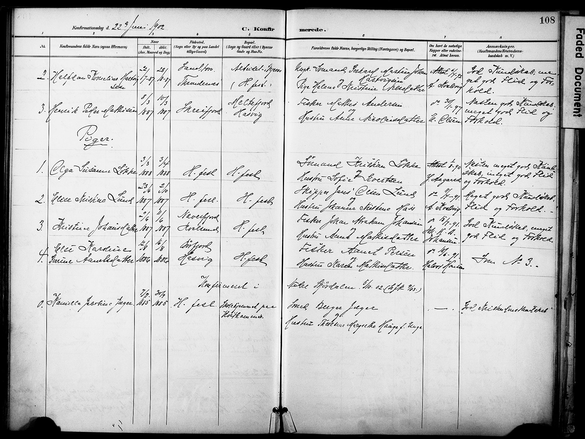 Hammerfest sokneprestkontor, AV/SATØ-S-1347/H/Ha/L0010.kirke: Parish register (official) no. 10, 1898-1905, p. 108