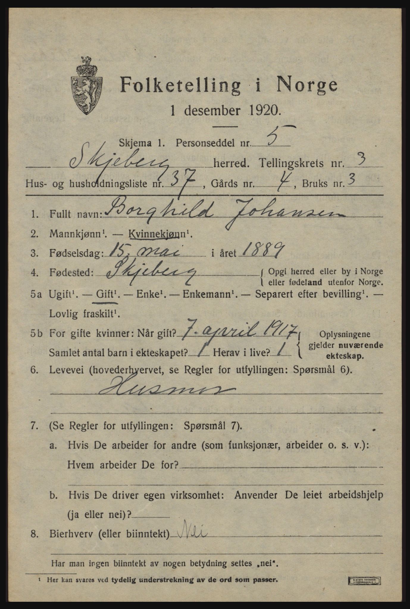 SAO, 1920 census for Skjeberg, 1920, p. 4793