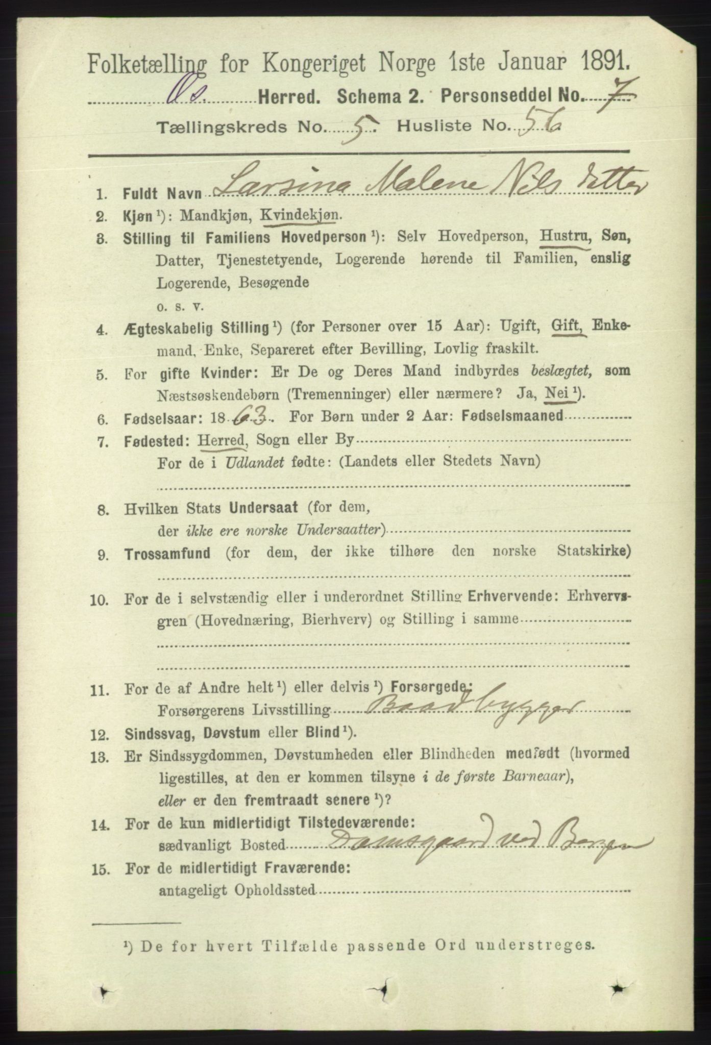 RA, 1891 census for 1243 Os, 1891, p. 1278