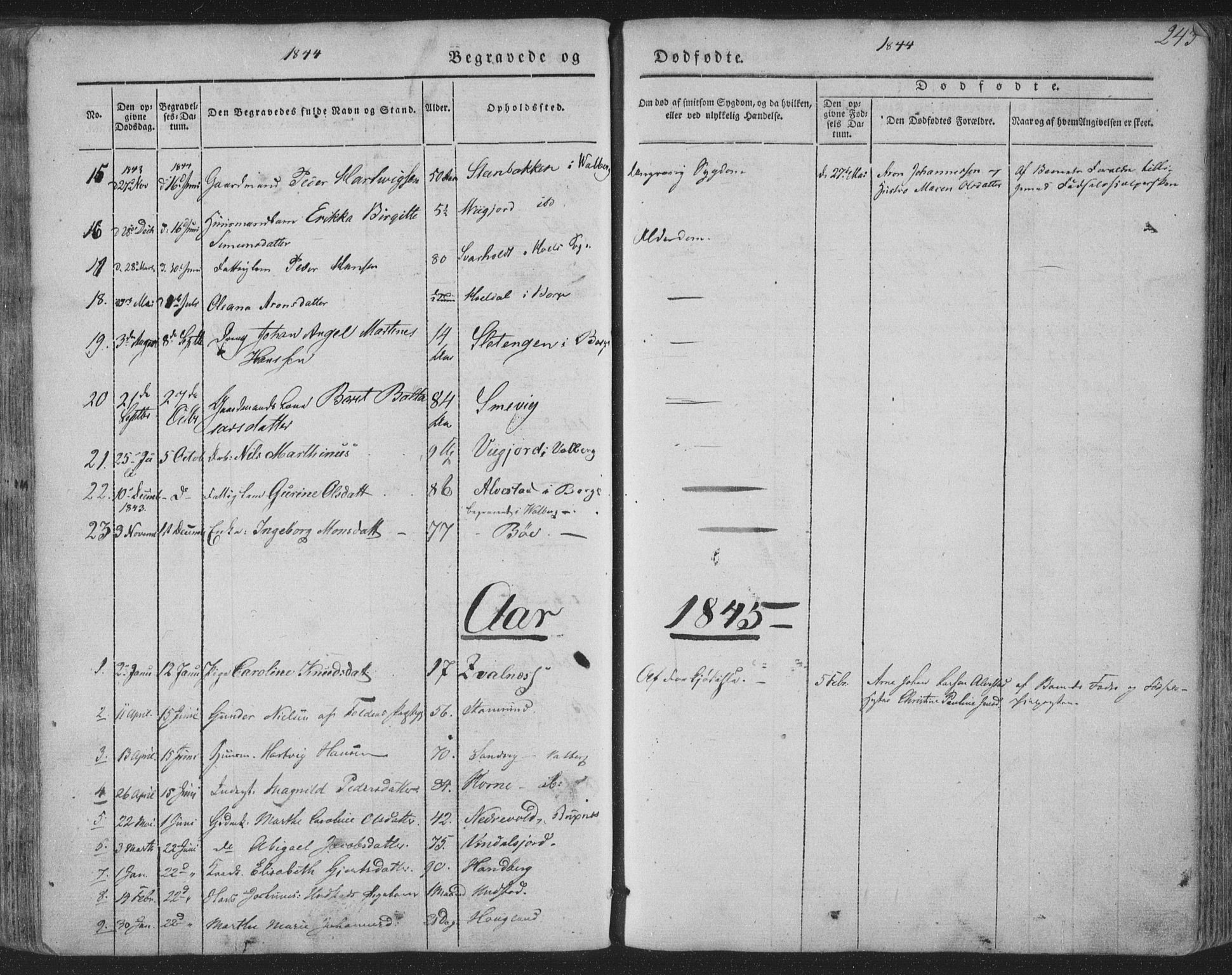 Ministerialprotokoller, klokkerbøker og fødselsregistre - Nordland, AV/SAT-A-1459/880/L1131: Parish register (official) no. 880A05, 1844-1868, p. 243