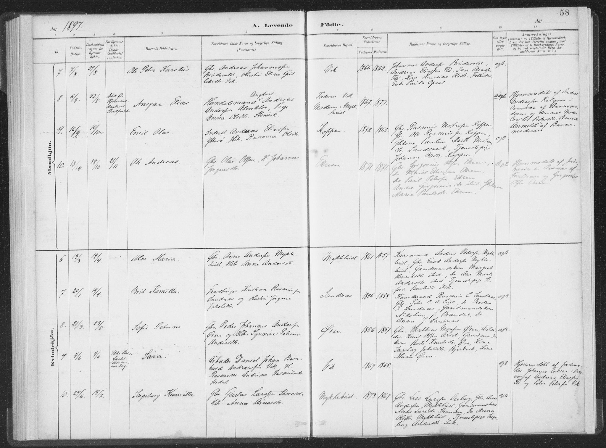 Ministerialprotokoller, klokkerbøker og fødselsregistre - Møre og Romsdal, AV/SAT-A-1454/502/L0025: Parish register (official) no. 502A03, 1885-1909, p. 58