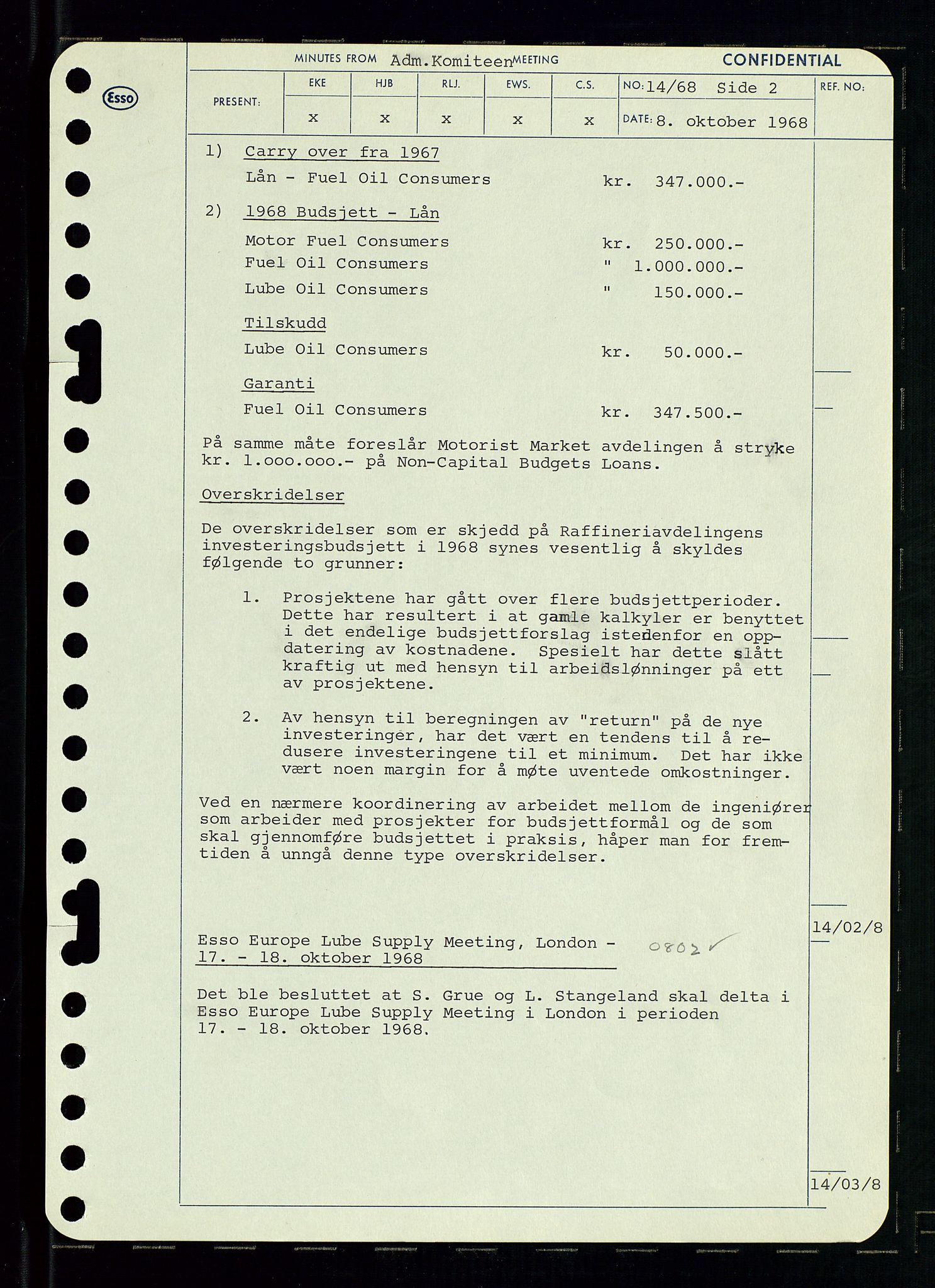 Pa 0982 - Esso Norge A/S, AV/SAST-A-100448/A/Aa/L0002/0004: Den administrerende direksjon Board minutes (styrereferater) / Den administrerende direksjon Board minutes (styrereferater), 1968, p. 92