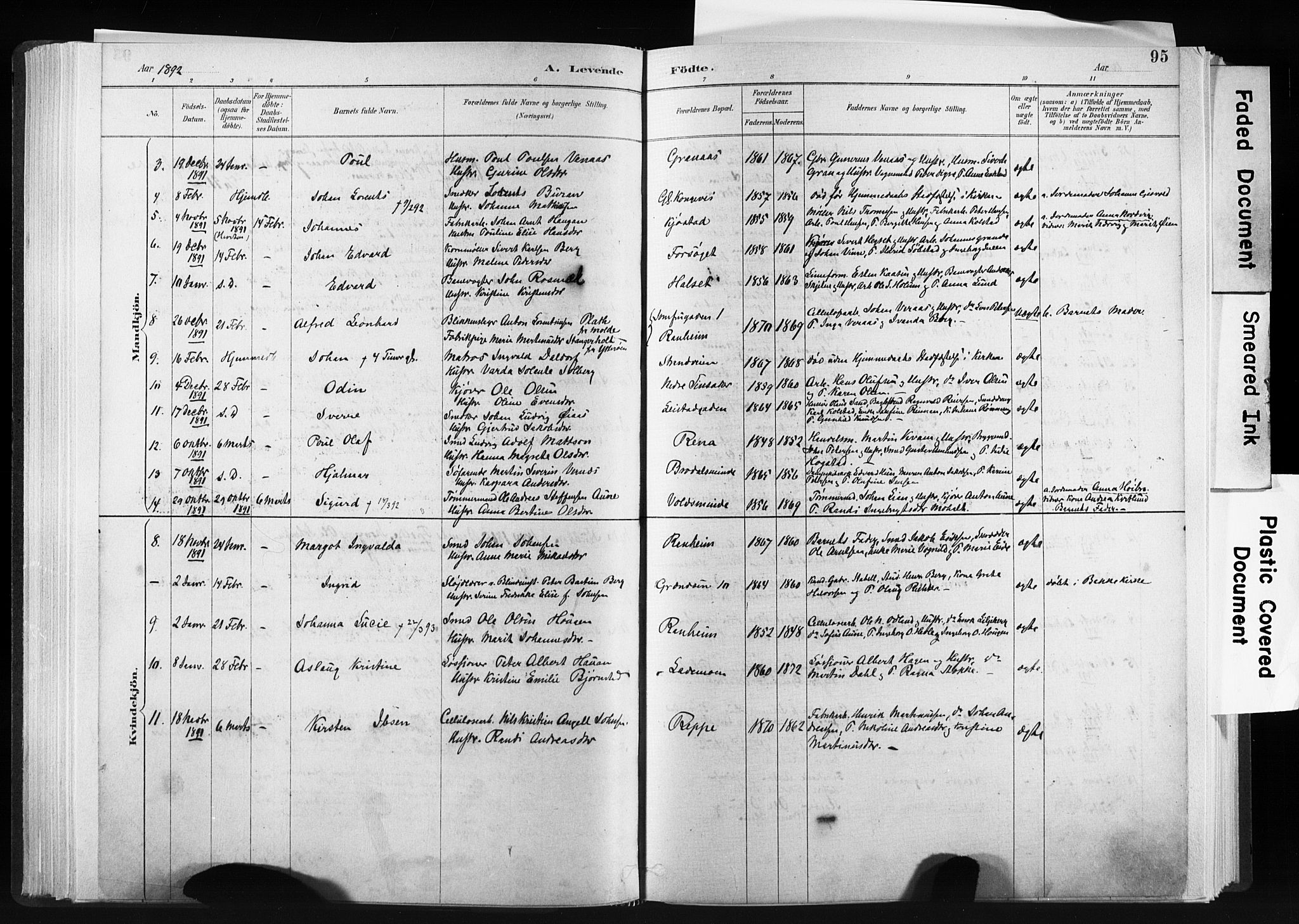 Ministerialprotokoller, klokkerbøker og fødselsregistre - Sør-Trøndelag, SAT/A-1456/606/L0300: Parish register (official) no. 606A15, 1886-1893, p. 95