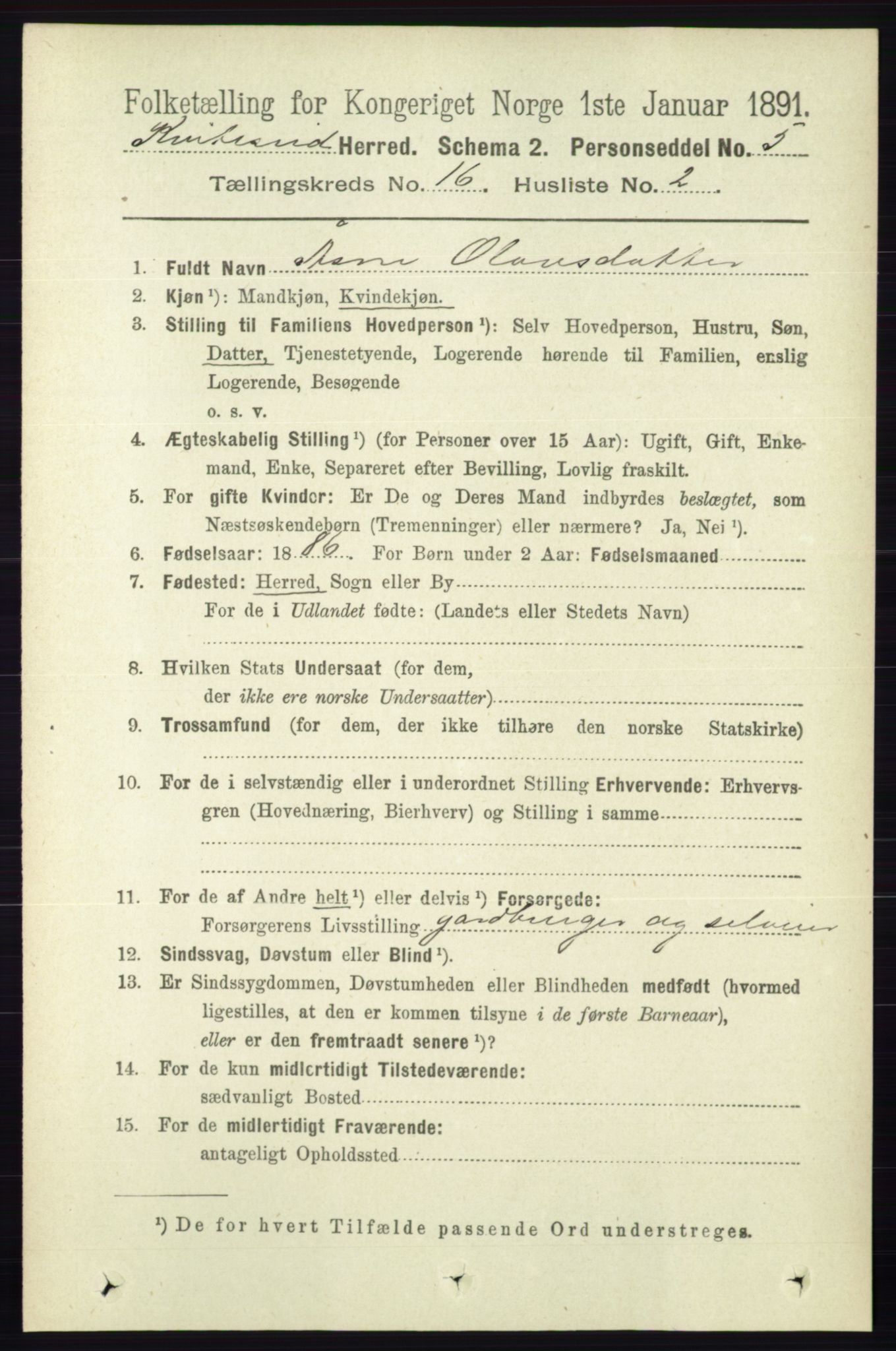 RA, 1891 census for 0829 Kviteseid, 1891, p. 3648