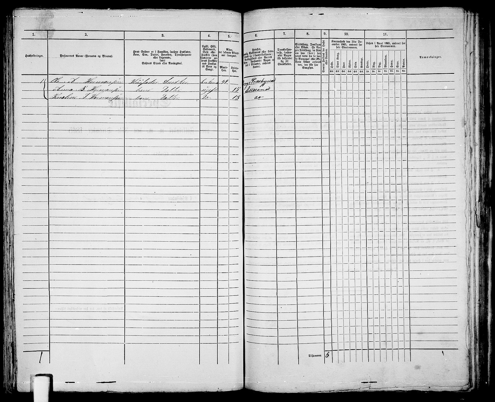 RA, 1865 census for Vestre Moland/Lillesand, 1865, p. 252