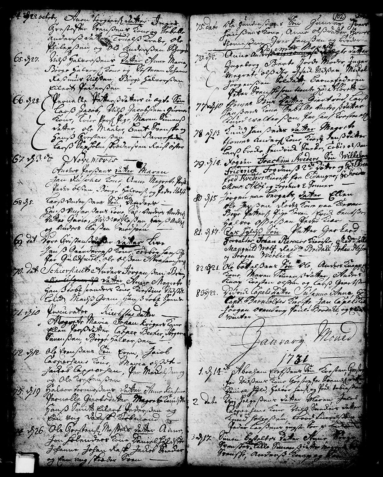 Skien kirkebøker, SAKO/A-302/F/Fa/L0002: Parish register (official) no. 2, 1716-1757, p. 102