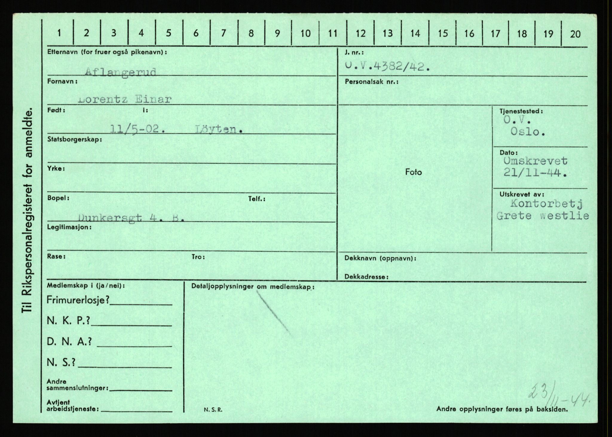 Statspolitiet - Hovedkontoret / Osloavdelingen, AV/RA-S-1329/C/Ca/L0001: Aabakken - Armann, 1943-1945, p. 1153