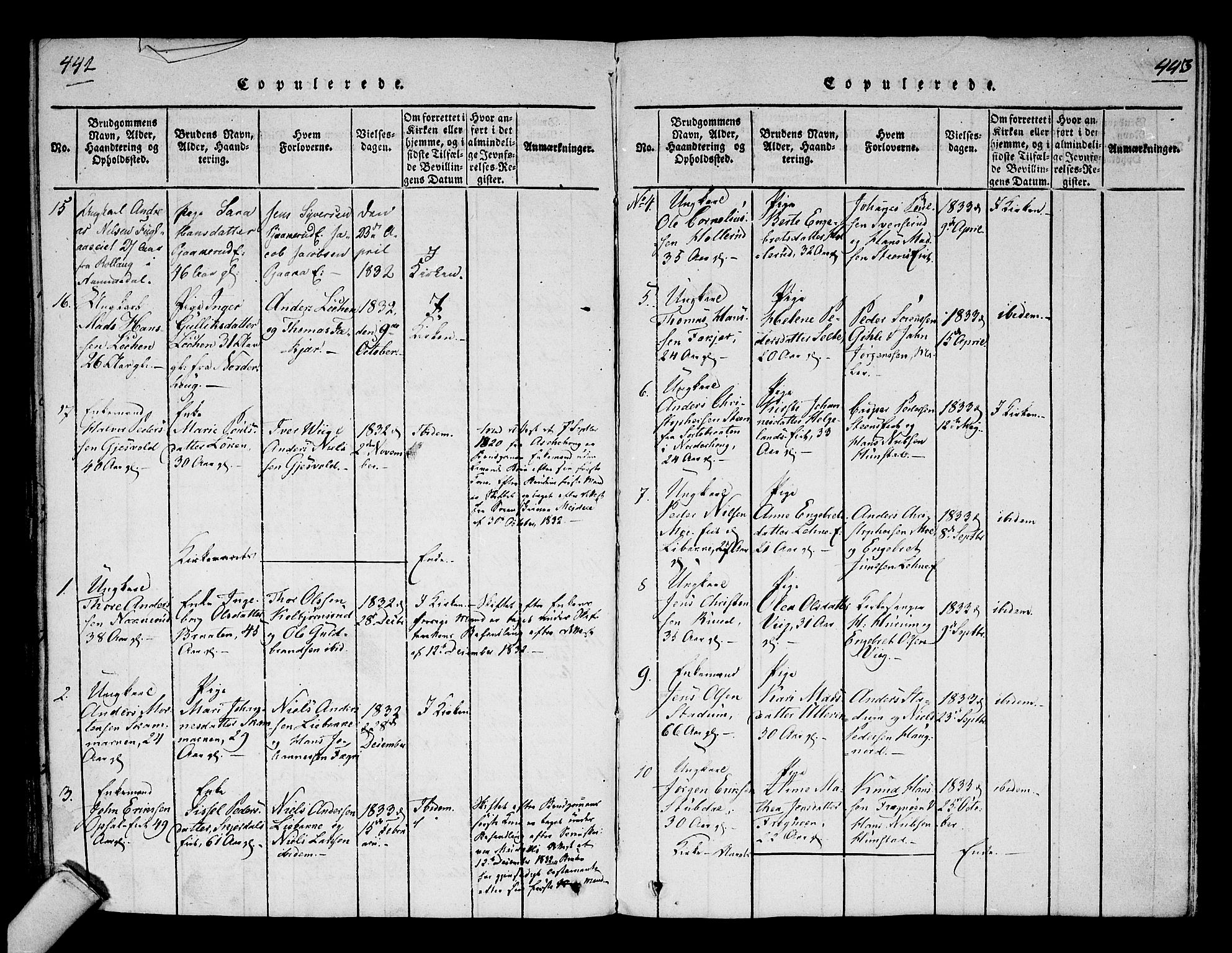 Hole kirkebøker, SAKO/A-228/F/Fa/L0004: Parish register (official) no. I 4, 1814-1833, p. 442-443