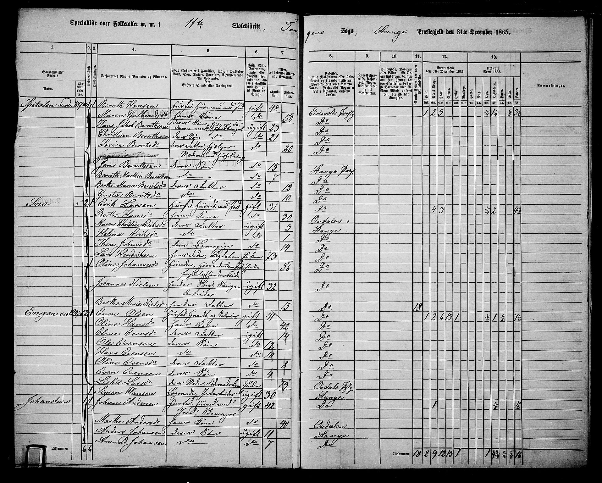 RA, 1865 census for Stange, 1865, p. 259