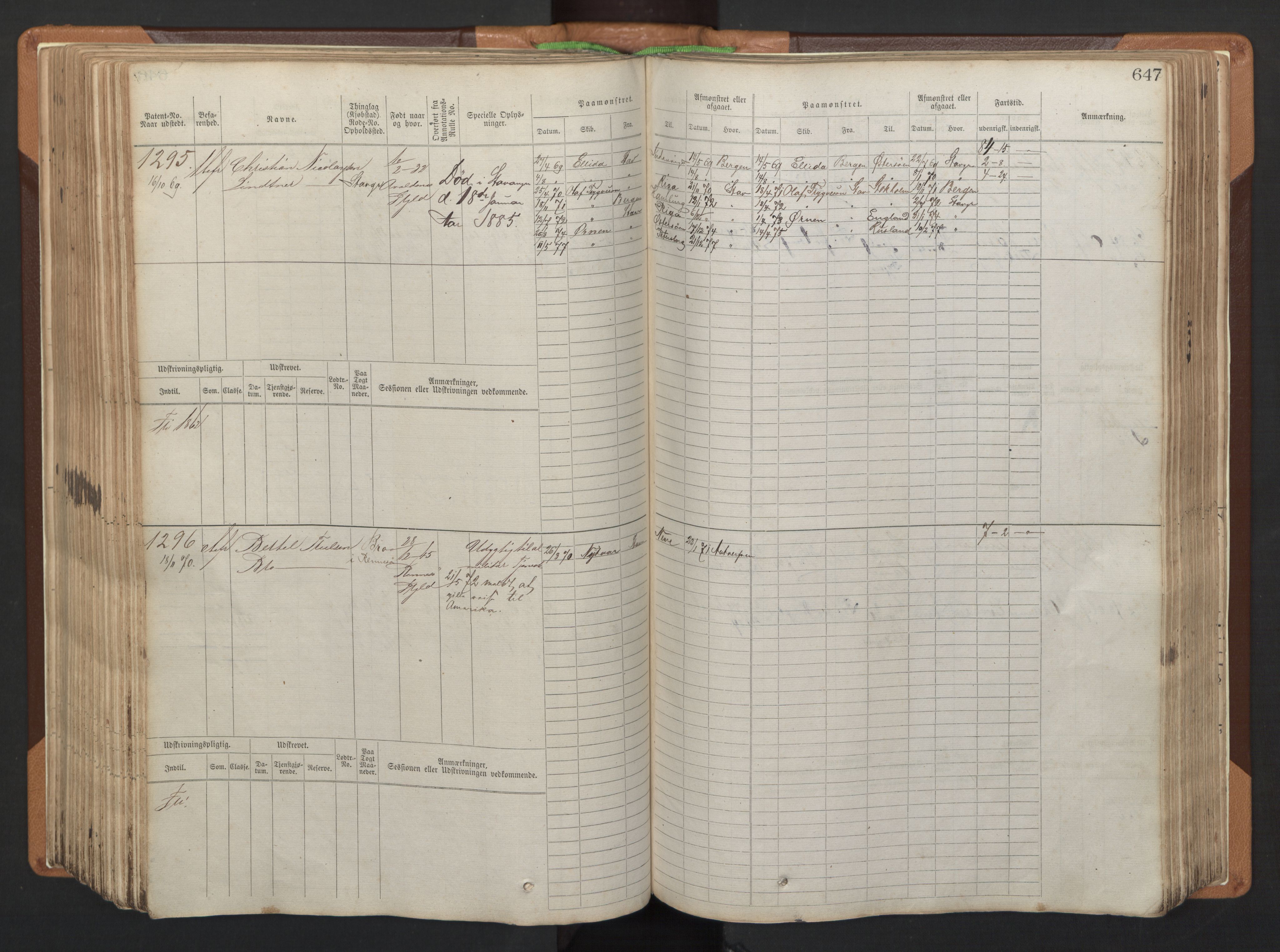 Stavanger sjømannskontor, AV/SAST-A-102006/F/Fb/Fbb/L0005: Sjøfartshovedrulle, patentnr. 793-1606 (del 2), 1869-1880, p. 257