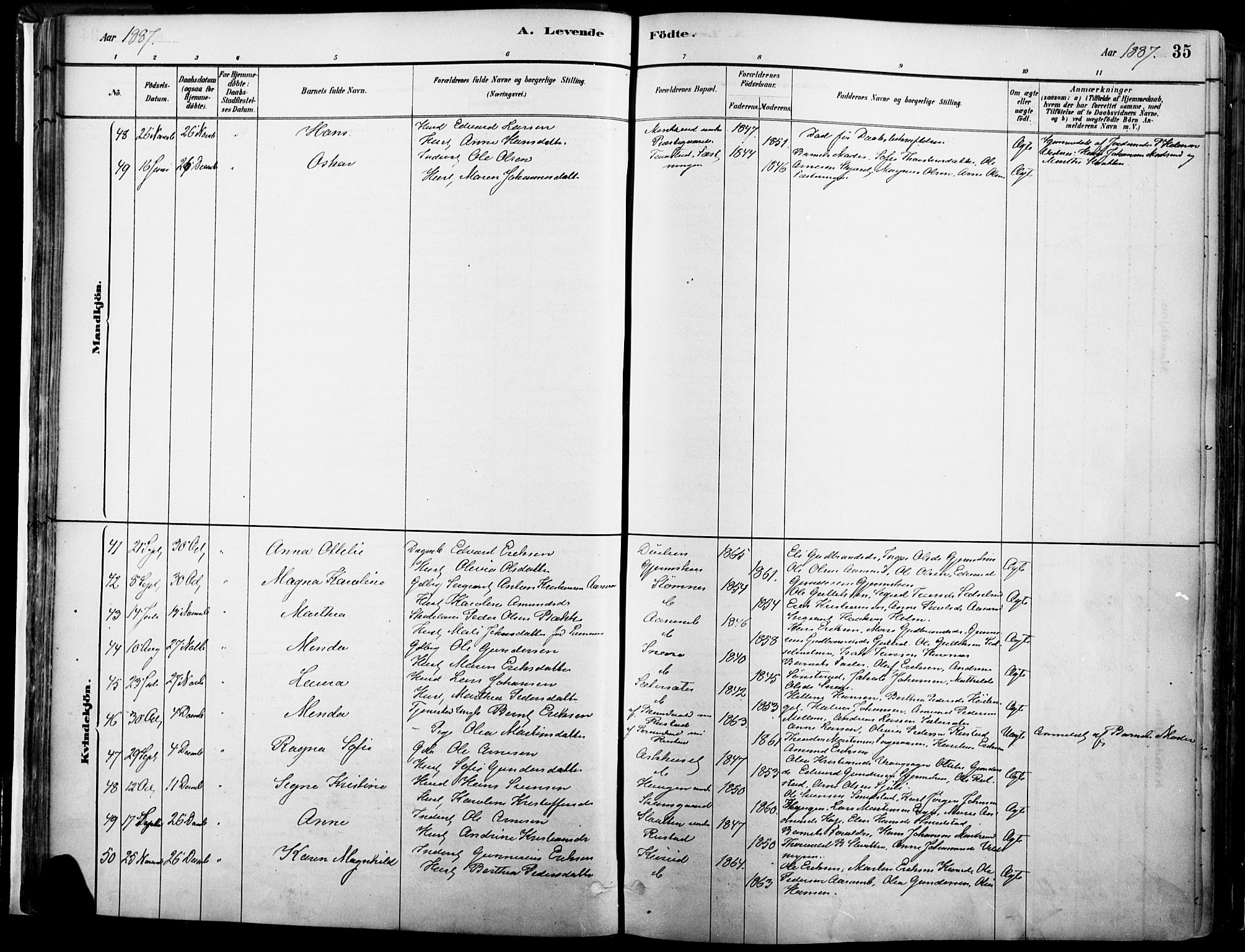 Vinger prestekontor, SAH/PREST-024/H/Ha/Haa/L0014: Parish register (official) no. 14, 1881-1900, p. 35