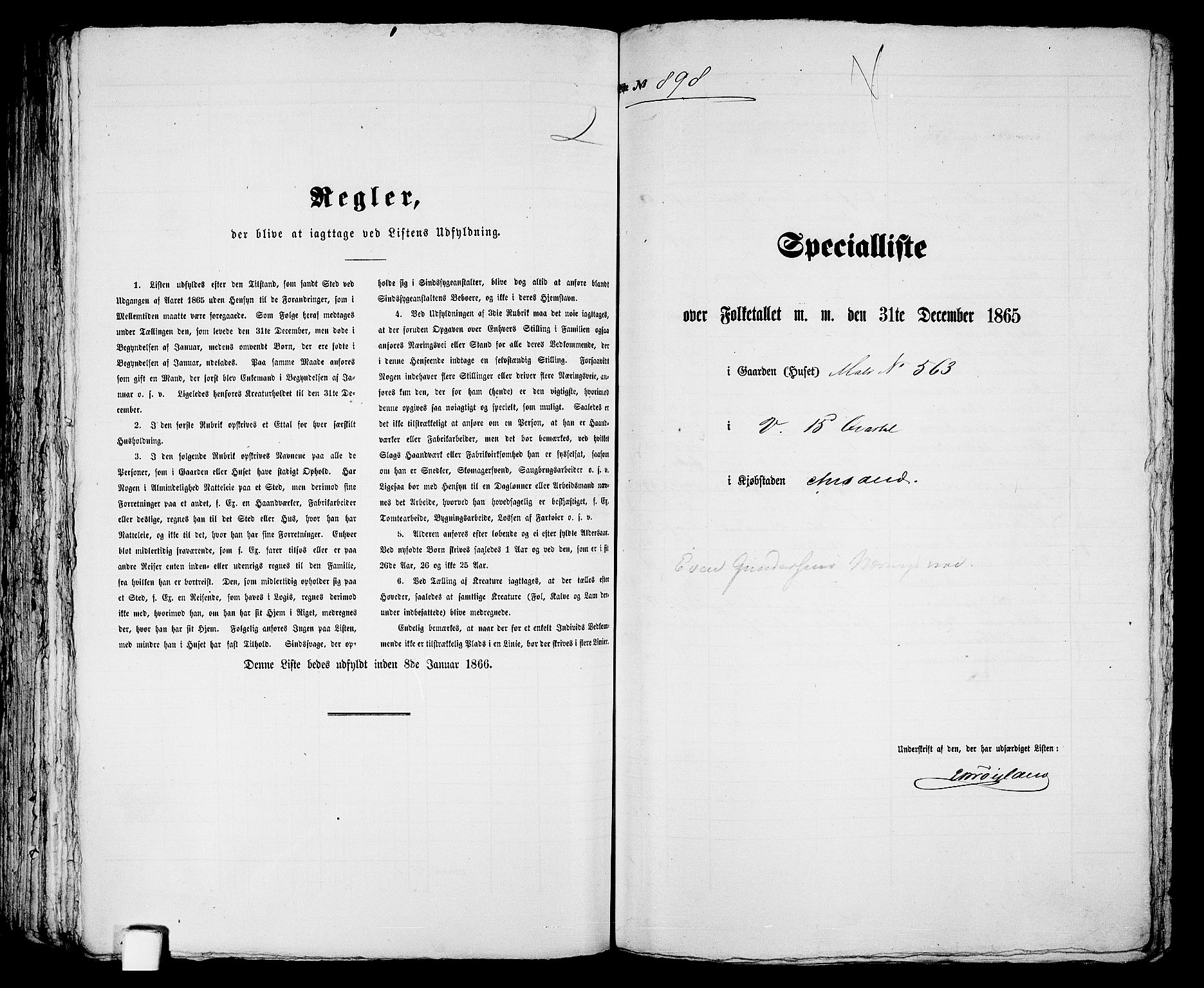 RA, 1865 census for Kristiansand, 1865, p. 1835