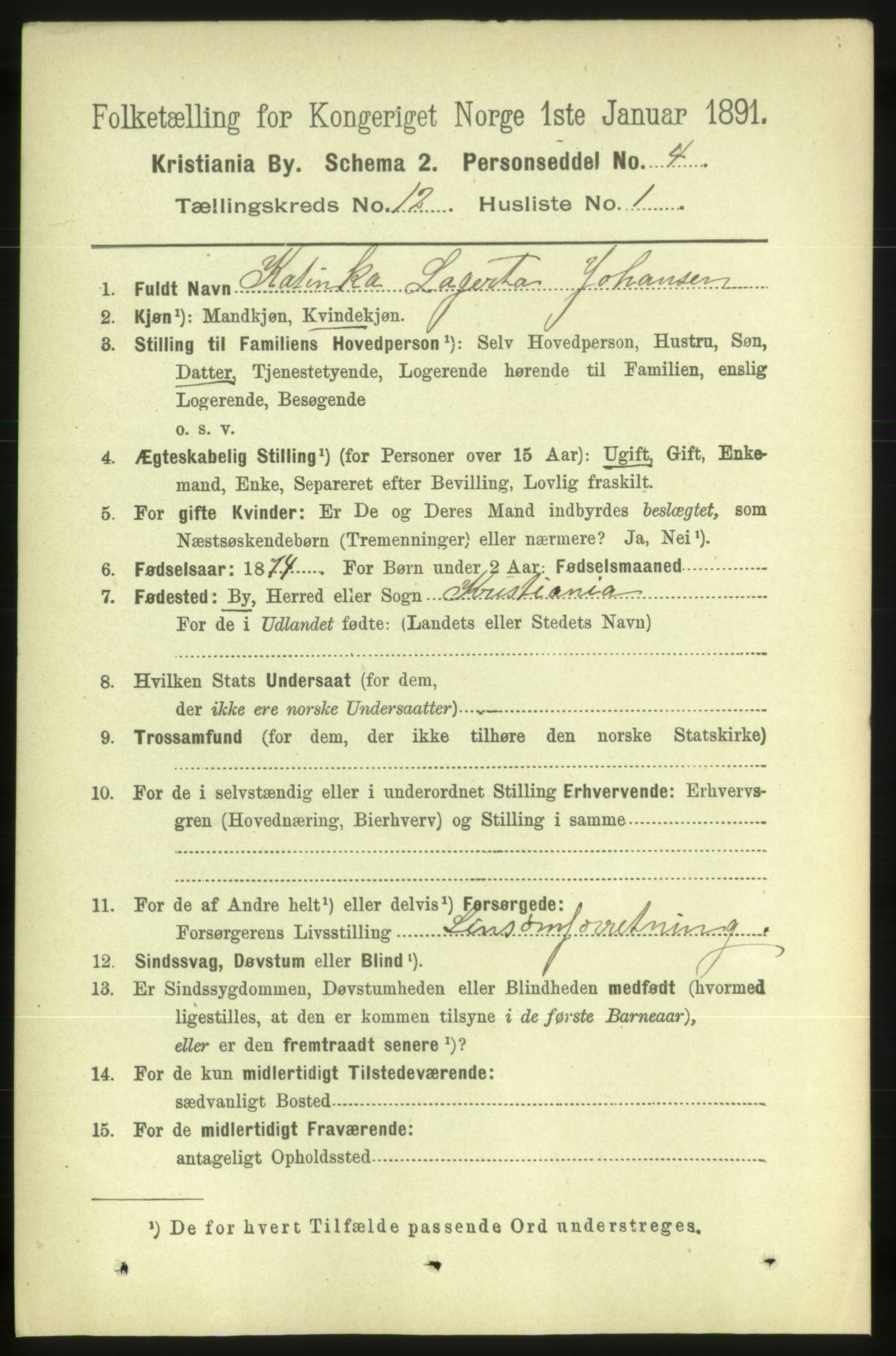 RA, 1891 census for 0301 Kristiania, 1891, p. 5432