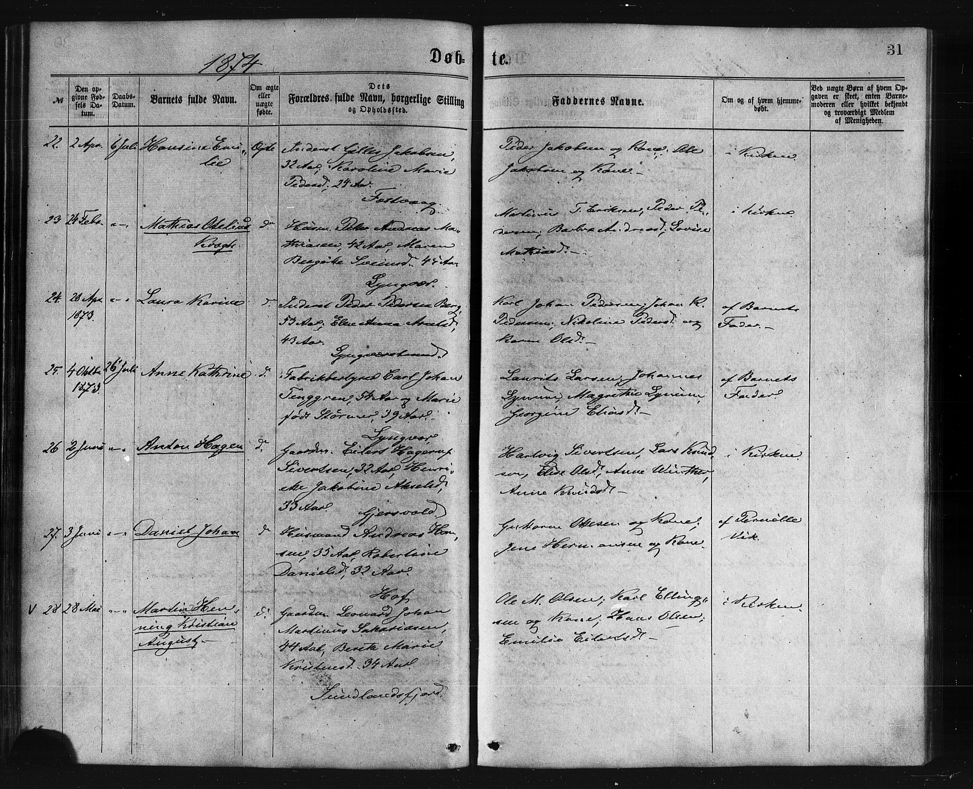 Ministerialprotokoller, klokkerbøker og fødselsregistre - Nordland, AV/SAT-A-1459/876/L1096: Parish register (official) no. 876A02, 1870-1886, p. 31