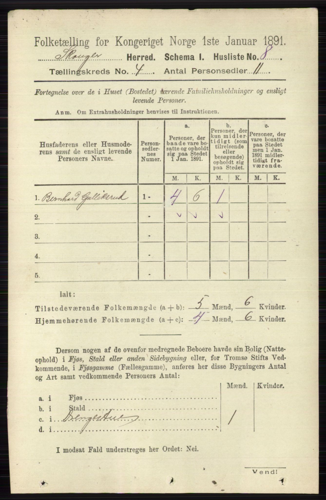 RA, 1891 census for 0712 Skoger, 1891, p. 2160