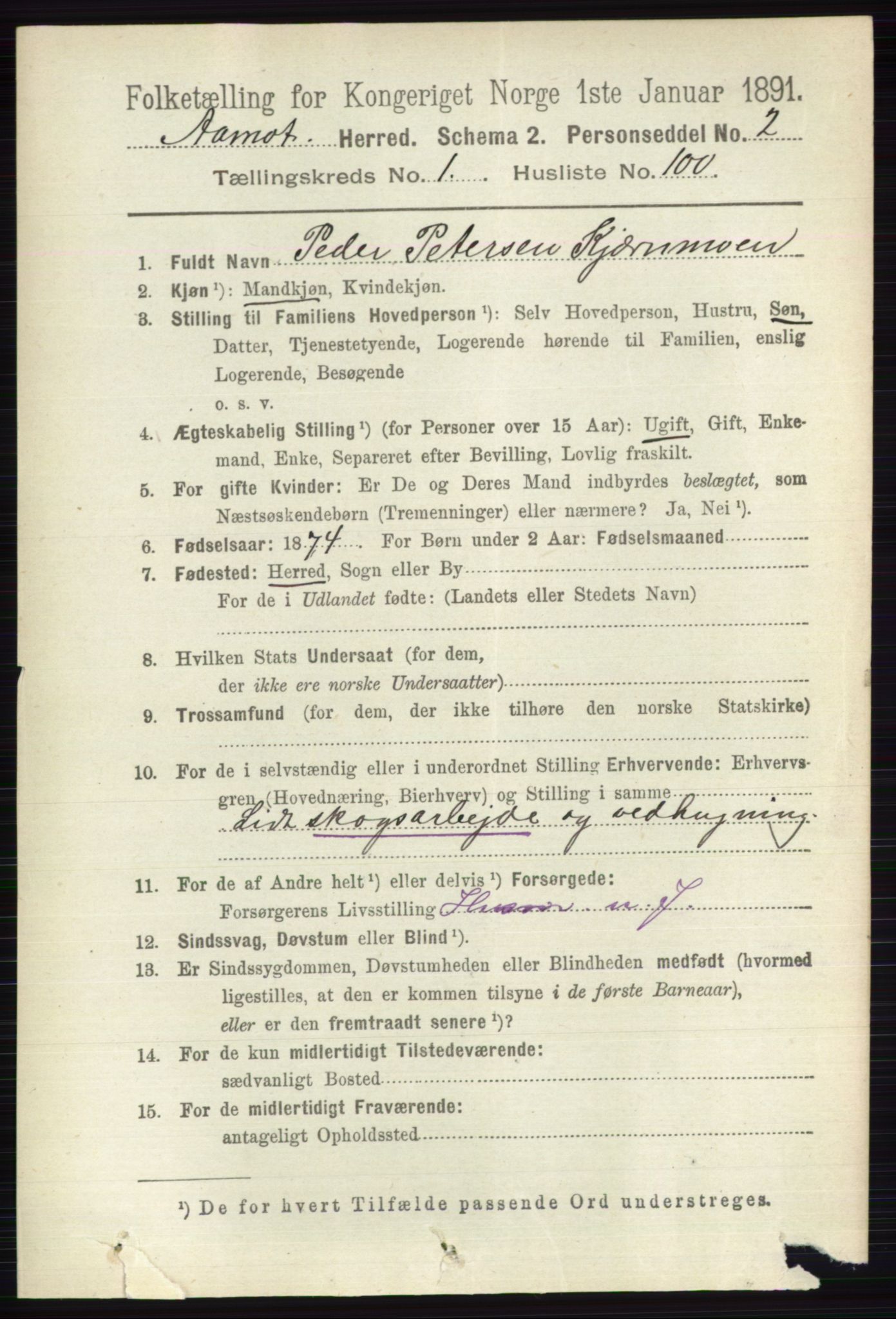 RA, 1891 census for 0429 Åmot, 1891, p. 664