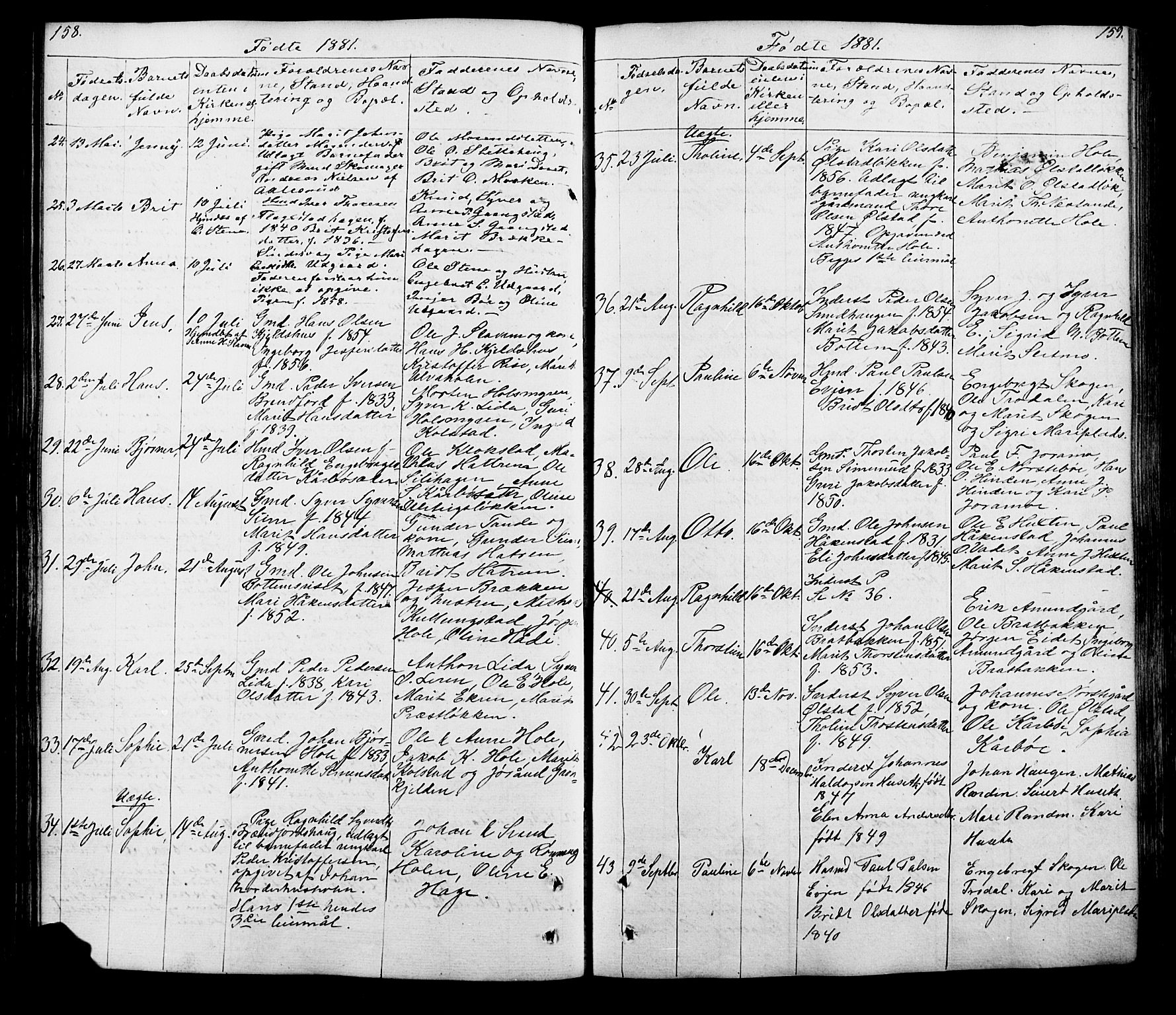 Lesja prestekontor, SAH/PREST-068/H/Ha/Hab/L0005: Parish register (copy) no. 5, 1850-1894, p. 158-159