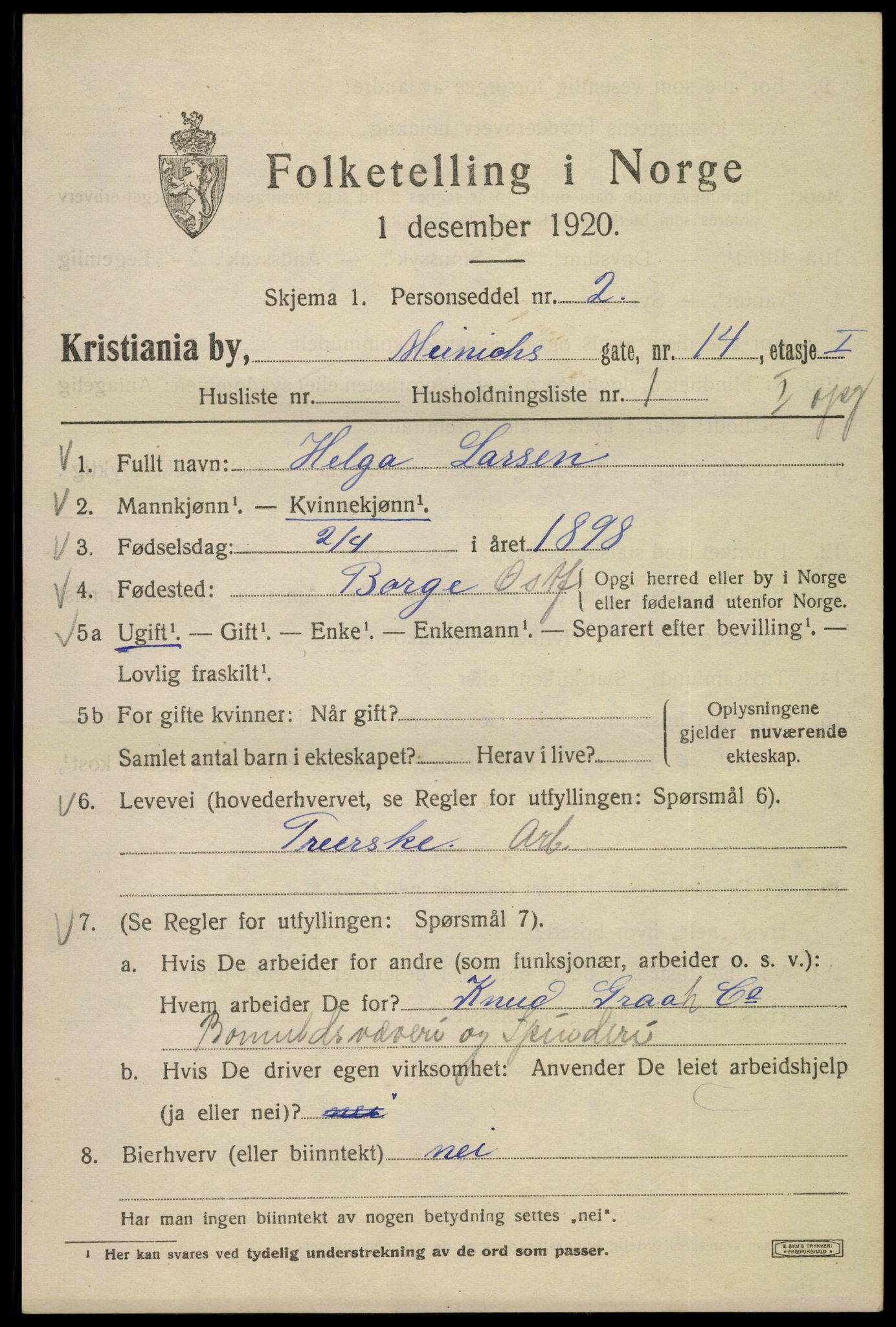 SAO, 1920 census for Kristiania, 1920, p. 393577
