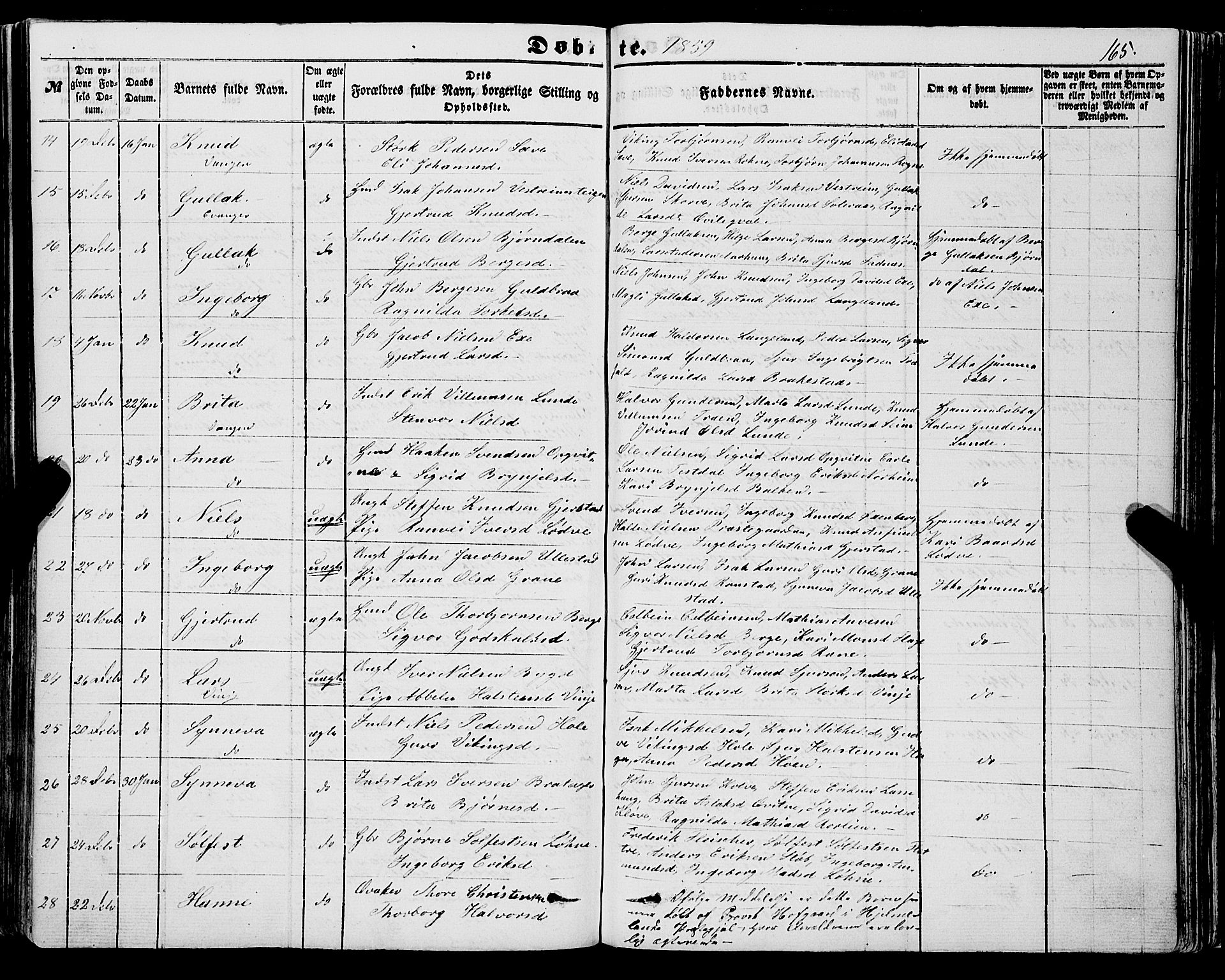 Voss sokneprestembete, AV/SAB-A-79001/H/Haa: Parish register (official) no. A 16, 1849-1863, p. 165