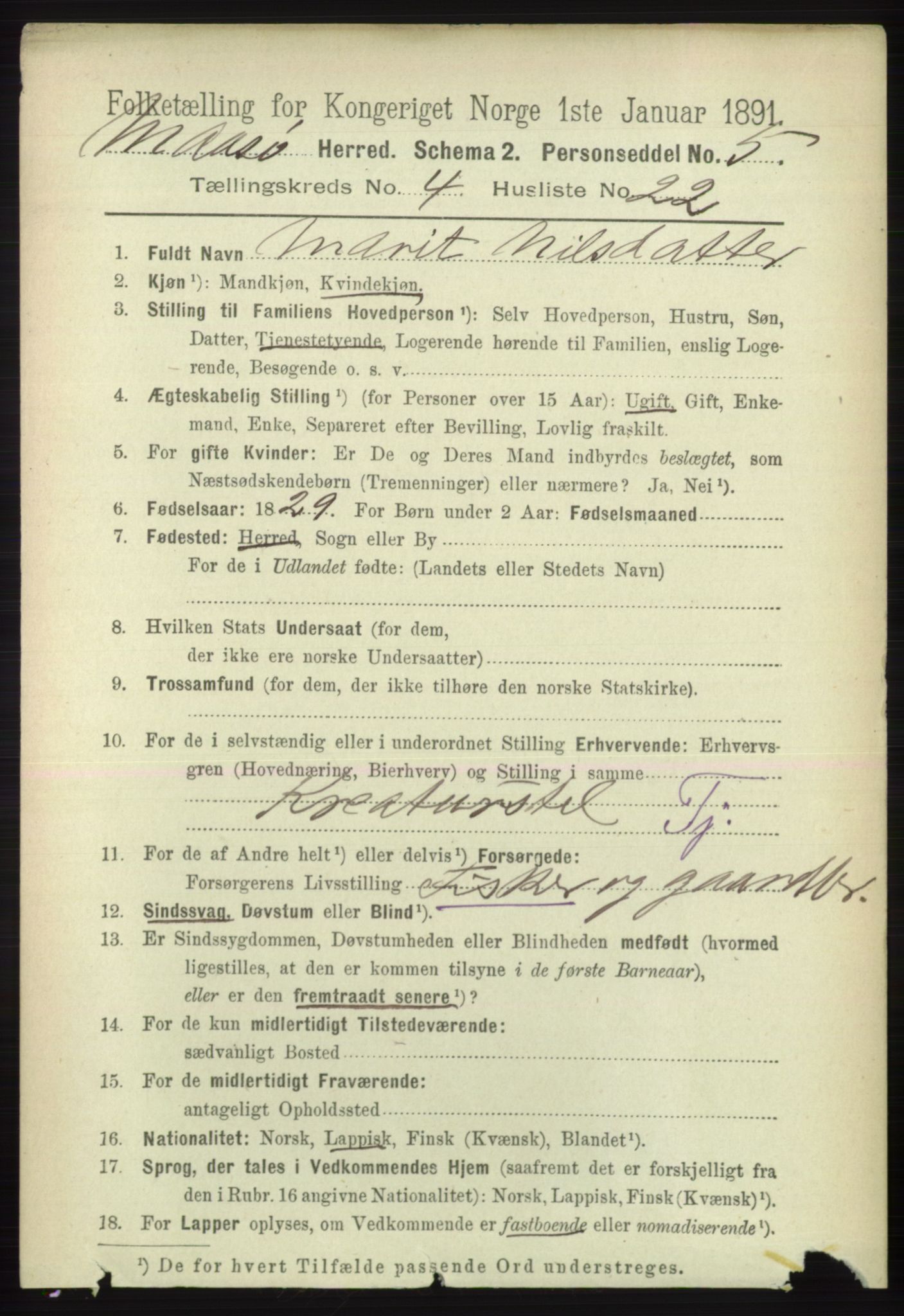 RA, 1891 census for 2018 Måsøy, 1891, p. 653