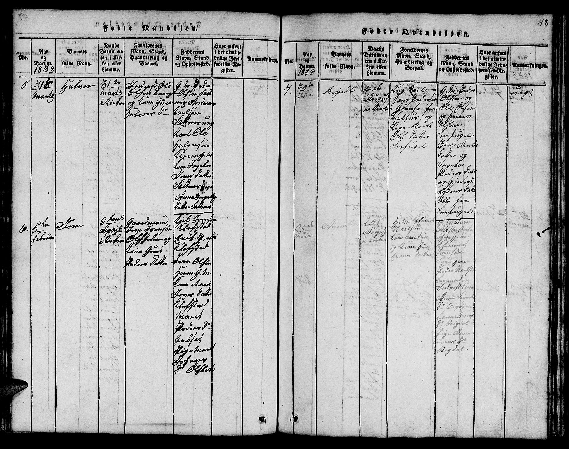 Ministerialprotokoller, klokkerbøker og fødselsregistre - Sør-Trøndelag, SAT/A-1456/666/L0788: Parish register (copy) no. 666C01, 1816-1847, p. 48