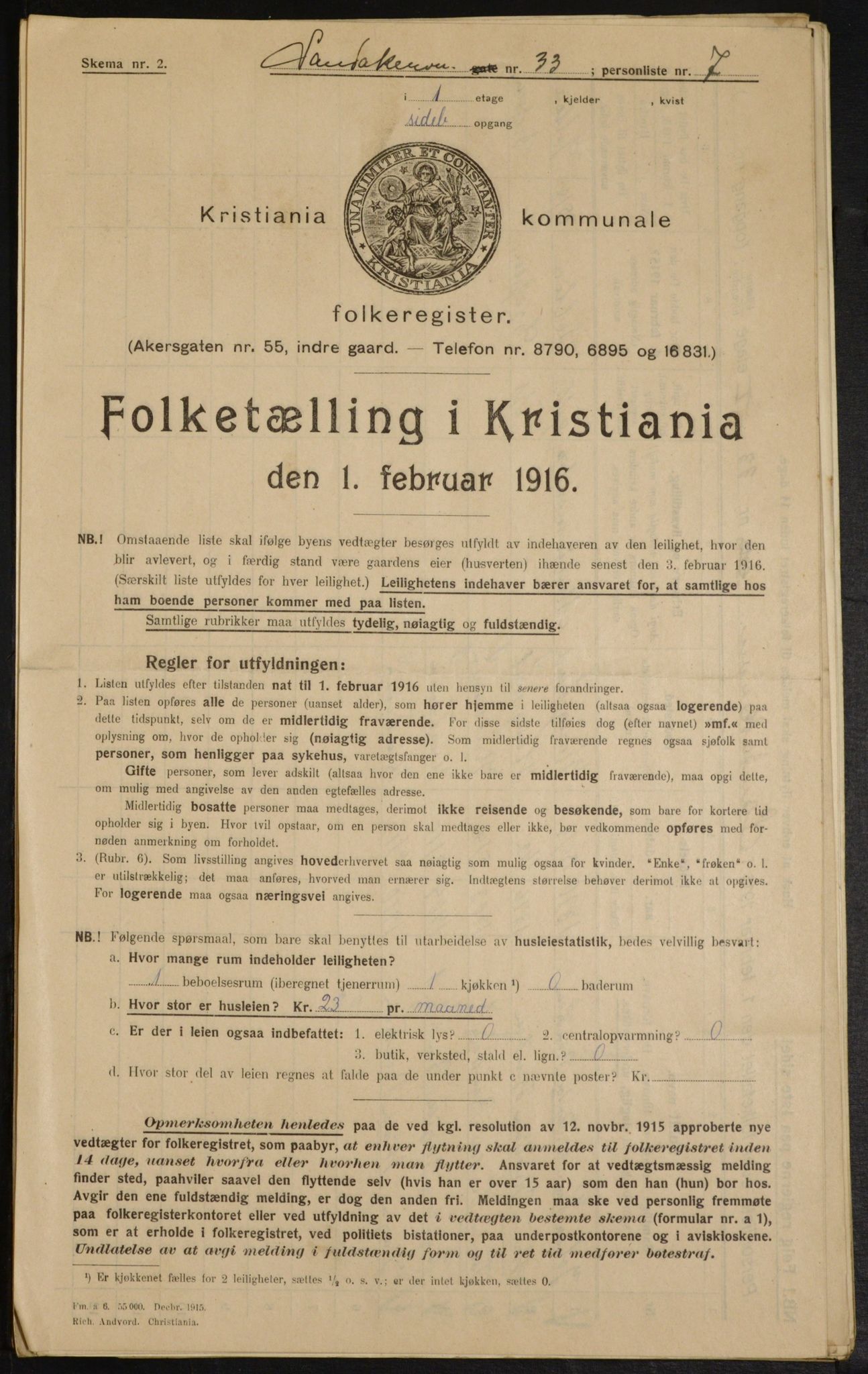 OBA, Municipal Census 1916 for Kristiania, 1916, p. 89256