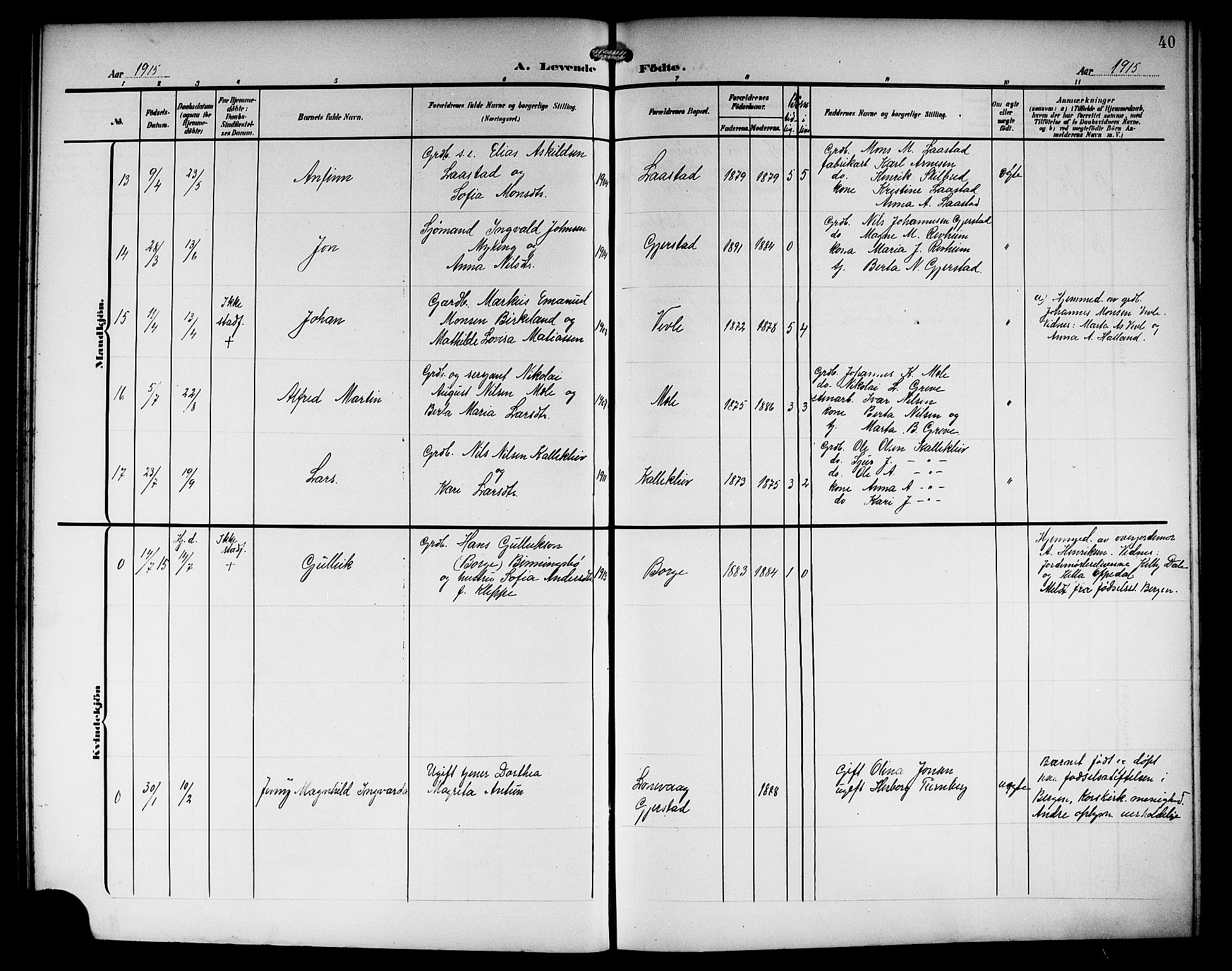 Haus sokneprestembete, AV/SAB-A-75601/H/Hab: Parish register (copy) no. C 4, 1907-1922, p. 40