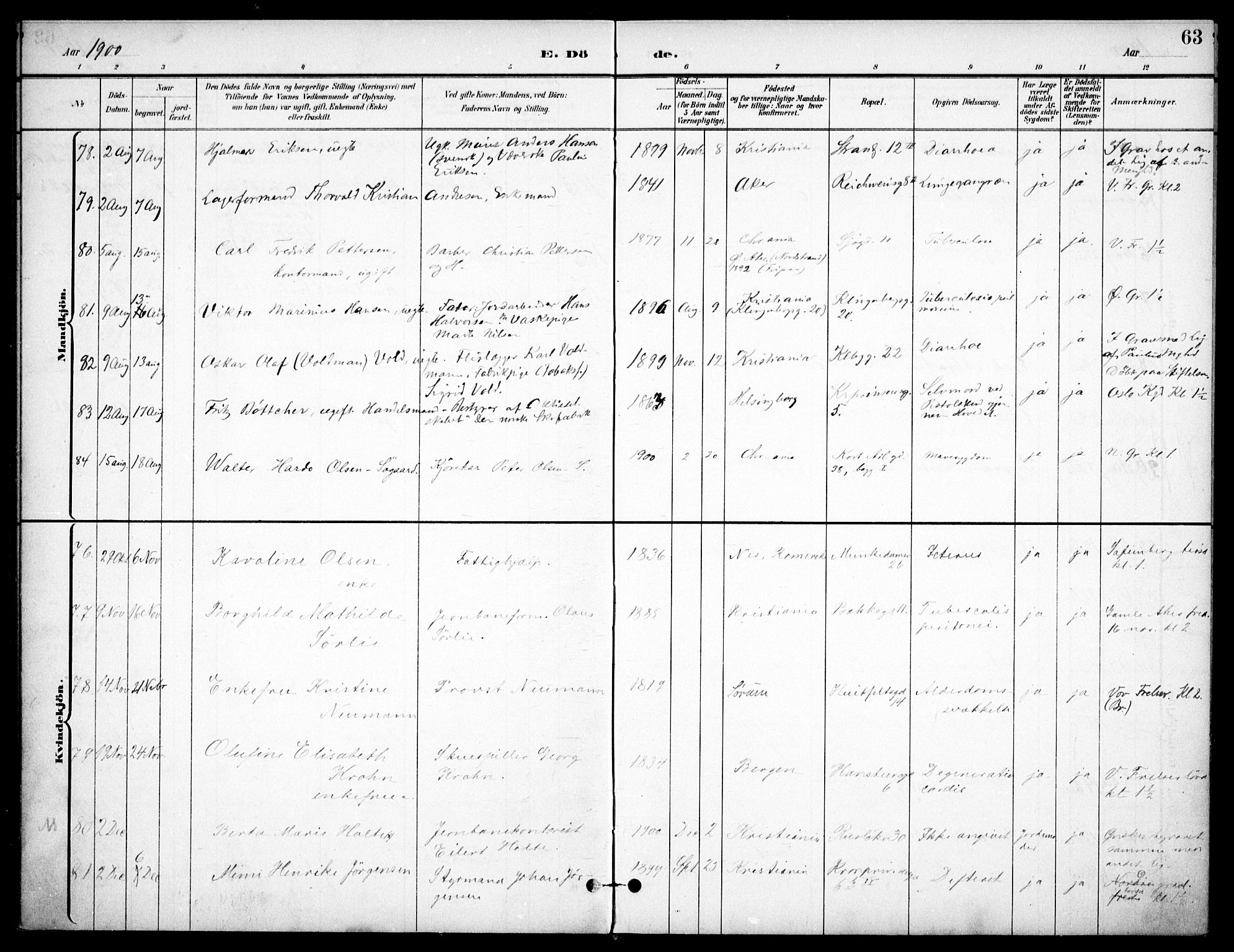 Johannes prestekontor Kirkebøker, AV/SAO-A-10852/F/Fa/L0008: Parish register (official) no. 8, 1897-1917, p. 63